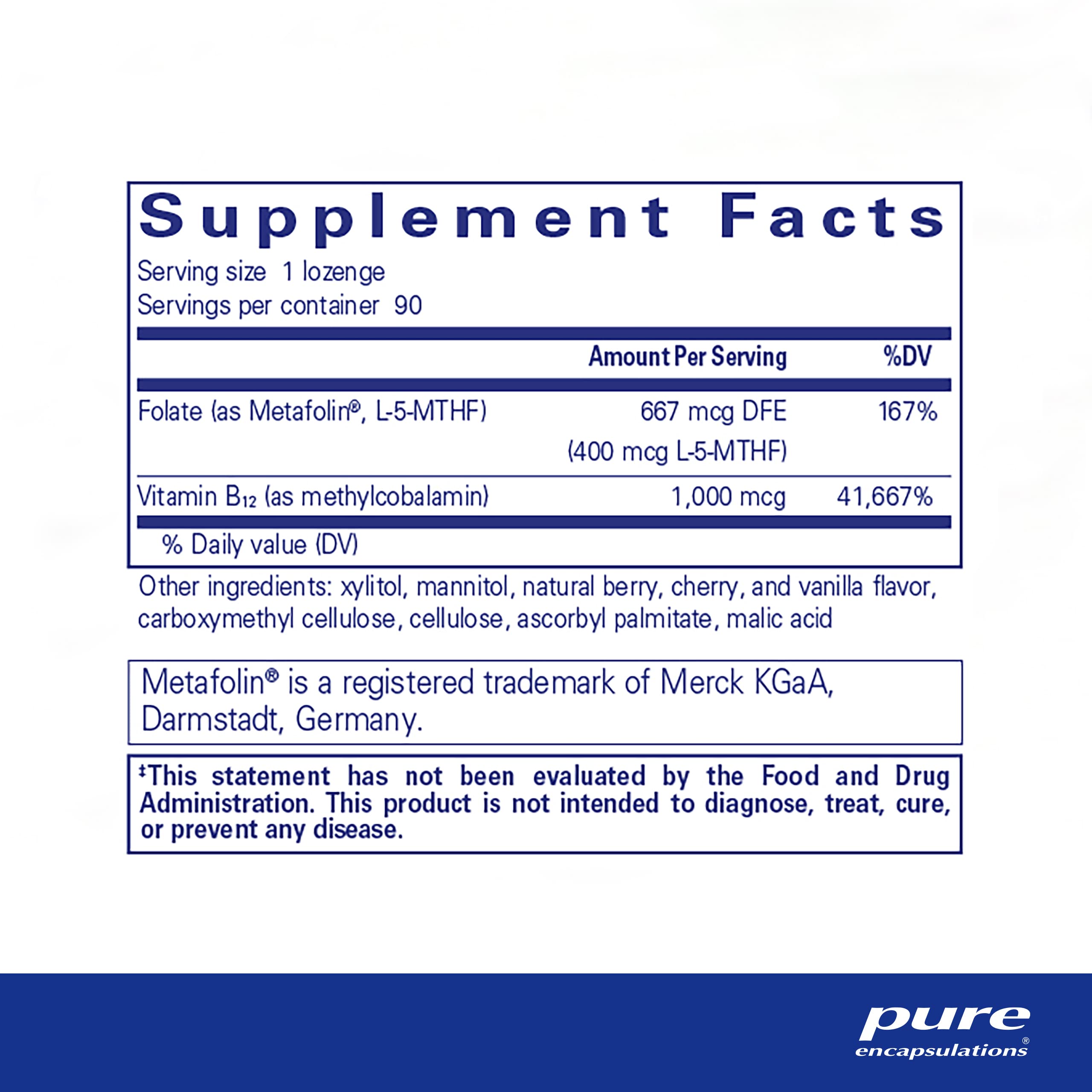 Foto 3 pulgar | Suplemento Pure Encapsulations Puremelt B12 Folate 90 Pastillas - Venta Internacional.