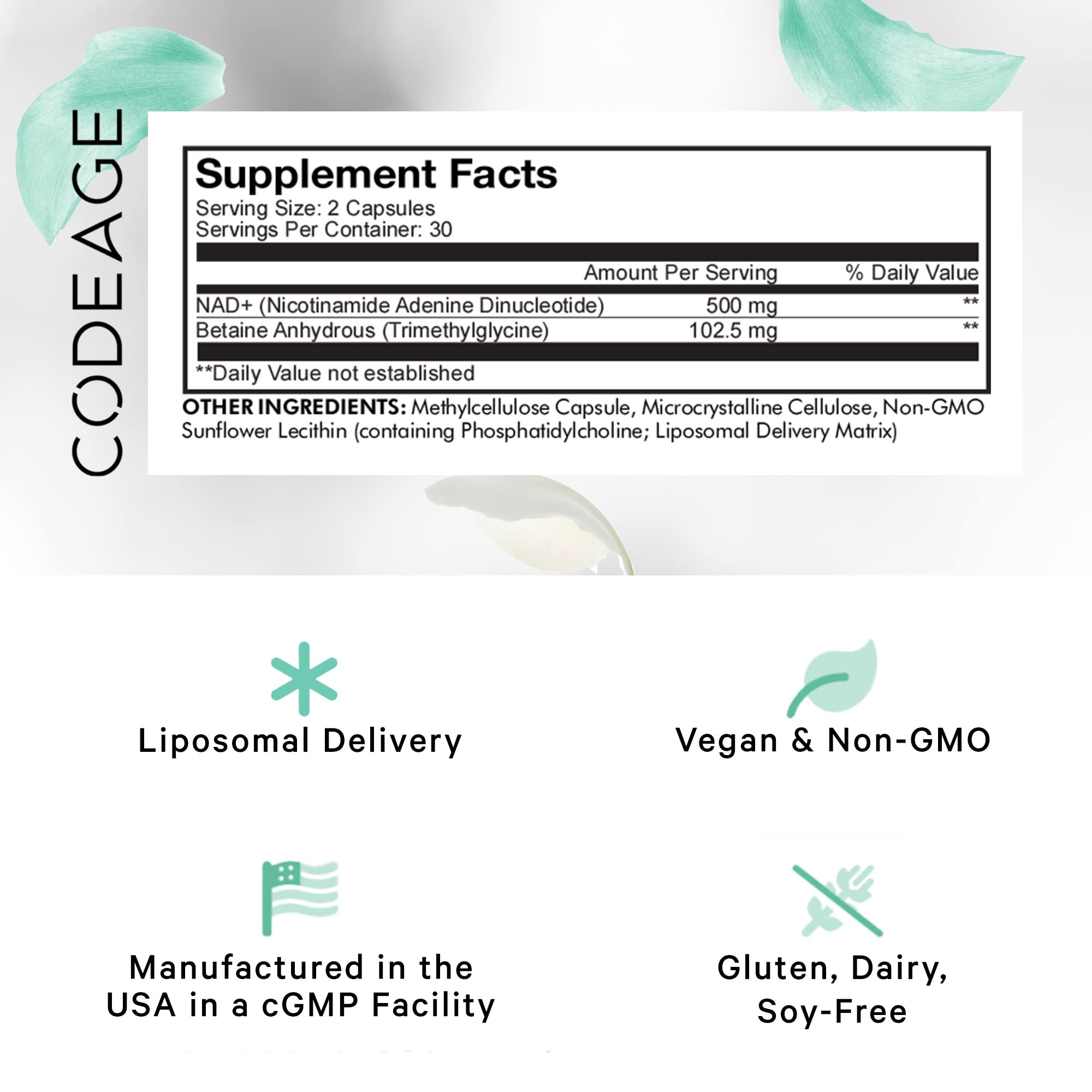 Foto 3 pulgar | Suplemento Codeage Liposomal Nad+ 500 Mg Con Betaína 60 Cápsulas - Venta Internacional.