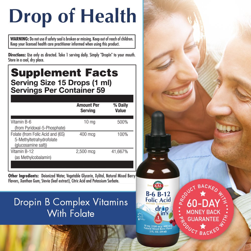 Foto 3 pulgar | Suplemento Kal De Vitamina B-6, B-12 Y Ácido Fólico En Gotas, 60 Ml - Venta Internacional.