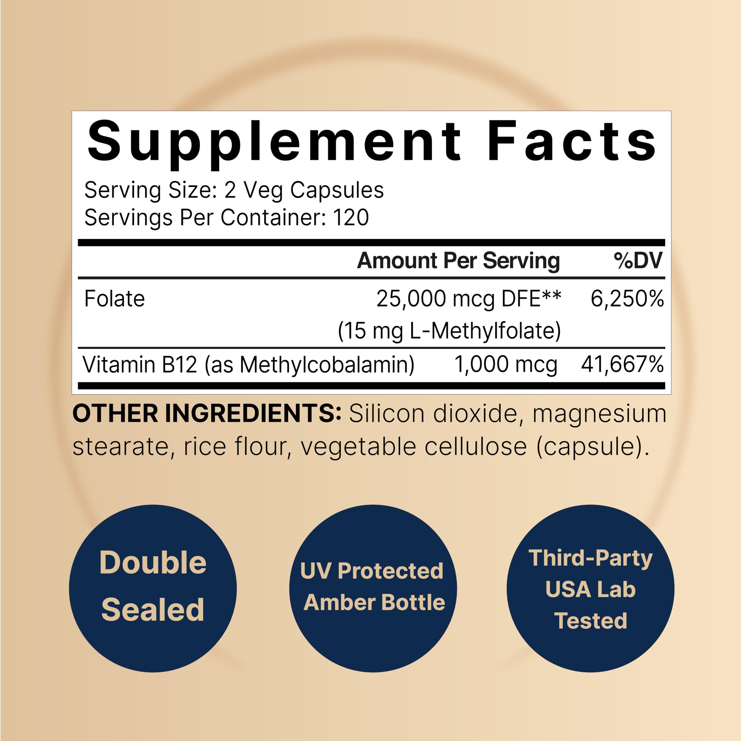 Foto 3 pulgar | Suplemento De Metilfolato De 15 Mg De Naturebell Con 1000 Mcg De Metil B12 - Venta Internacional.