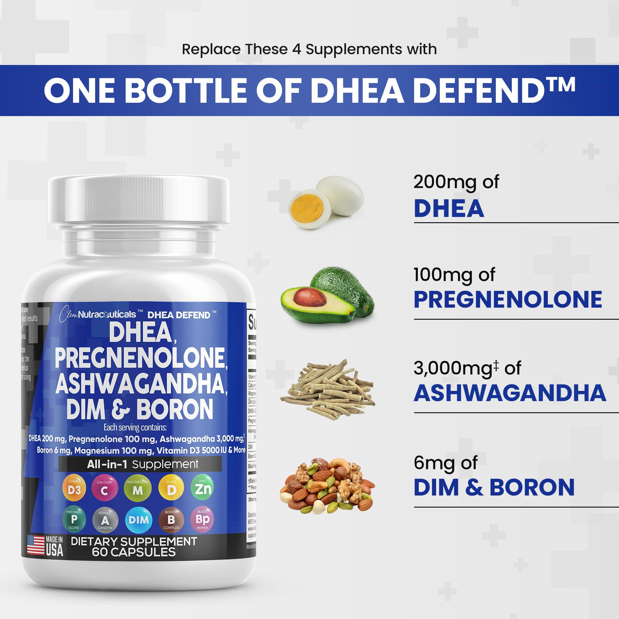 Foto 3 pulgar | Suplemento Clean Nutraceuticals Dhea 200 Mg Pregnenolona 100 Mg - Venta Internacional.