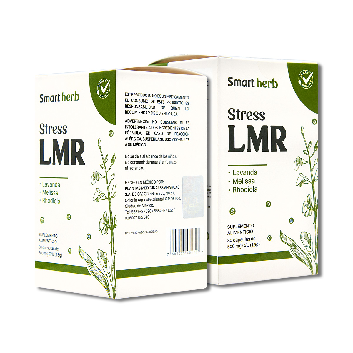 Foto 2 pulgar | Smart Herb Paquete Stress Lmr, Suplemento Alimenticio, 2 Piezas (30 Cápsulas C/u) Con Lavanda, Melissa Y Rhodiola
