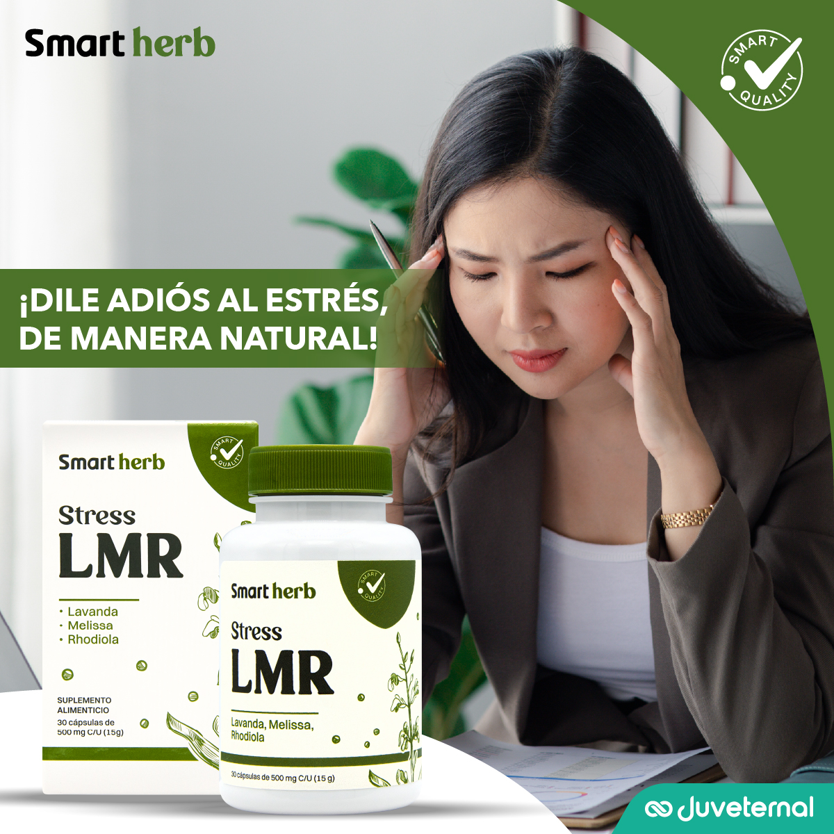 Foto 4 pulgar | Smart Herb Paquete Stress Lmr, Suplemento Alimenticio, 2 Piezas (30 Cápsulas C/u) Con Lavanda, Melissa Y Rhodiola