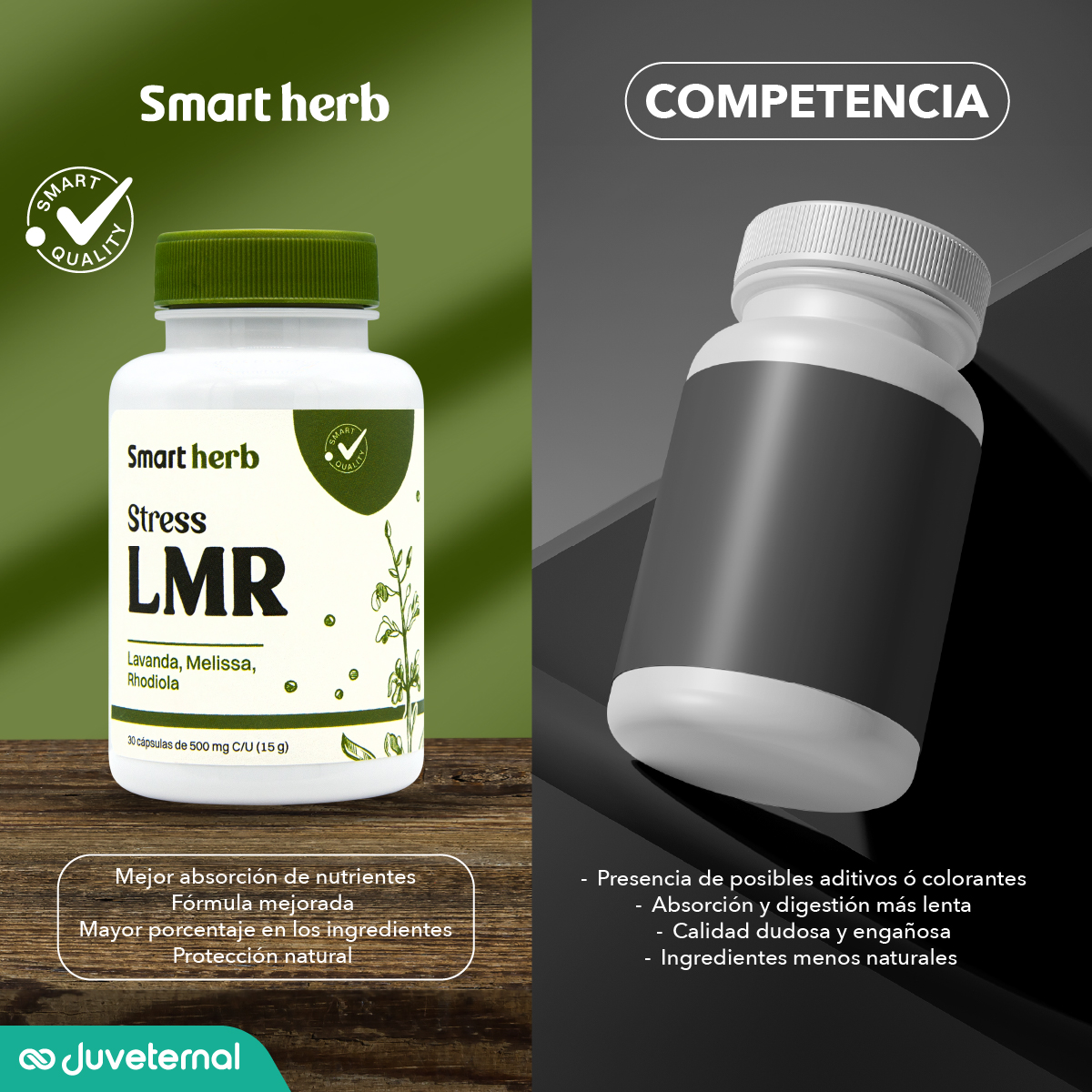 Foto 8 pulgar | Smart Herb Paquete Stress Lmr, Suplemento Alimenticio, 2 Piezas (30 Cápsulas C/u) Con Lavanda, Melissa Y Rhodiola