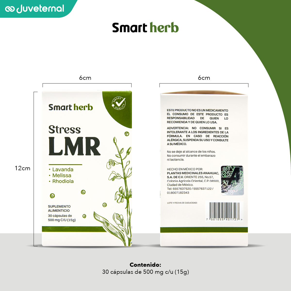Foto 9 pulgar | Smart Herb Paquete Stress Lmr, Suplemento Alimenticio, 2 Piezas (30 Cápsulas C/u) Con Lavanda, Melissa Y Rhodiola