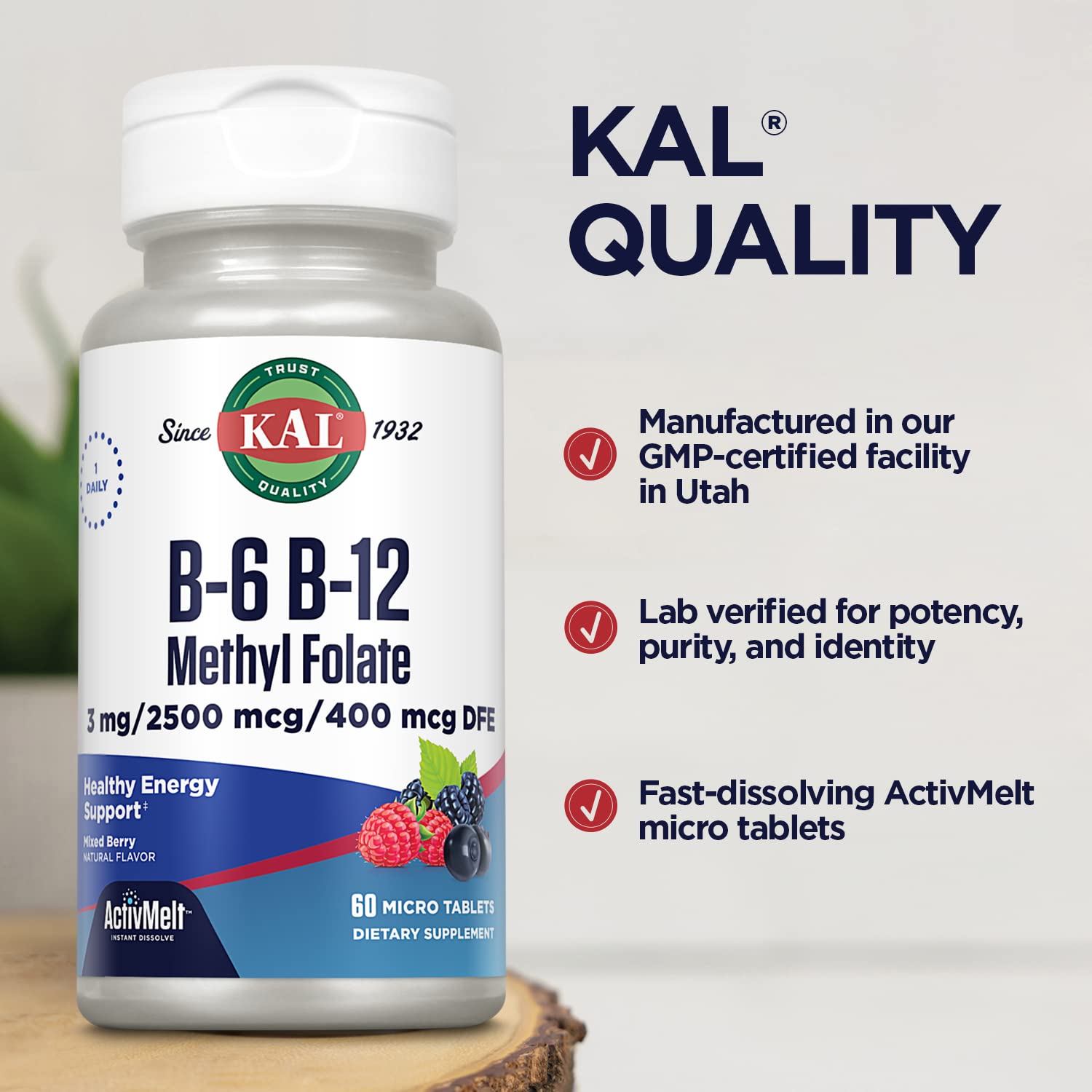 Foto 6 pulgar | Suplemento De Vitamina B Kal Activmelt B-6 B-12 Metilfolato - Venta Internacional.