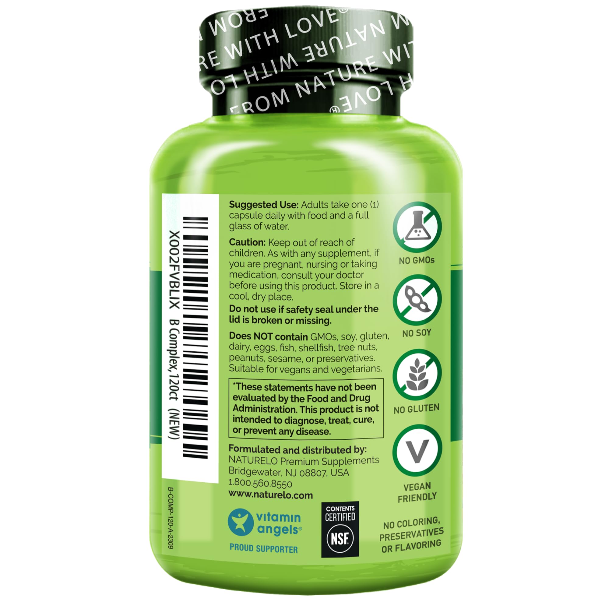 Foto 3 pulgar | Suplemento De Complejo De Vitamina B Naturelo 120 Cápsulas - Venta Internacional.