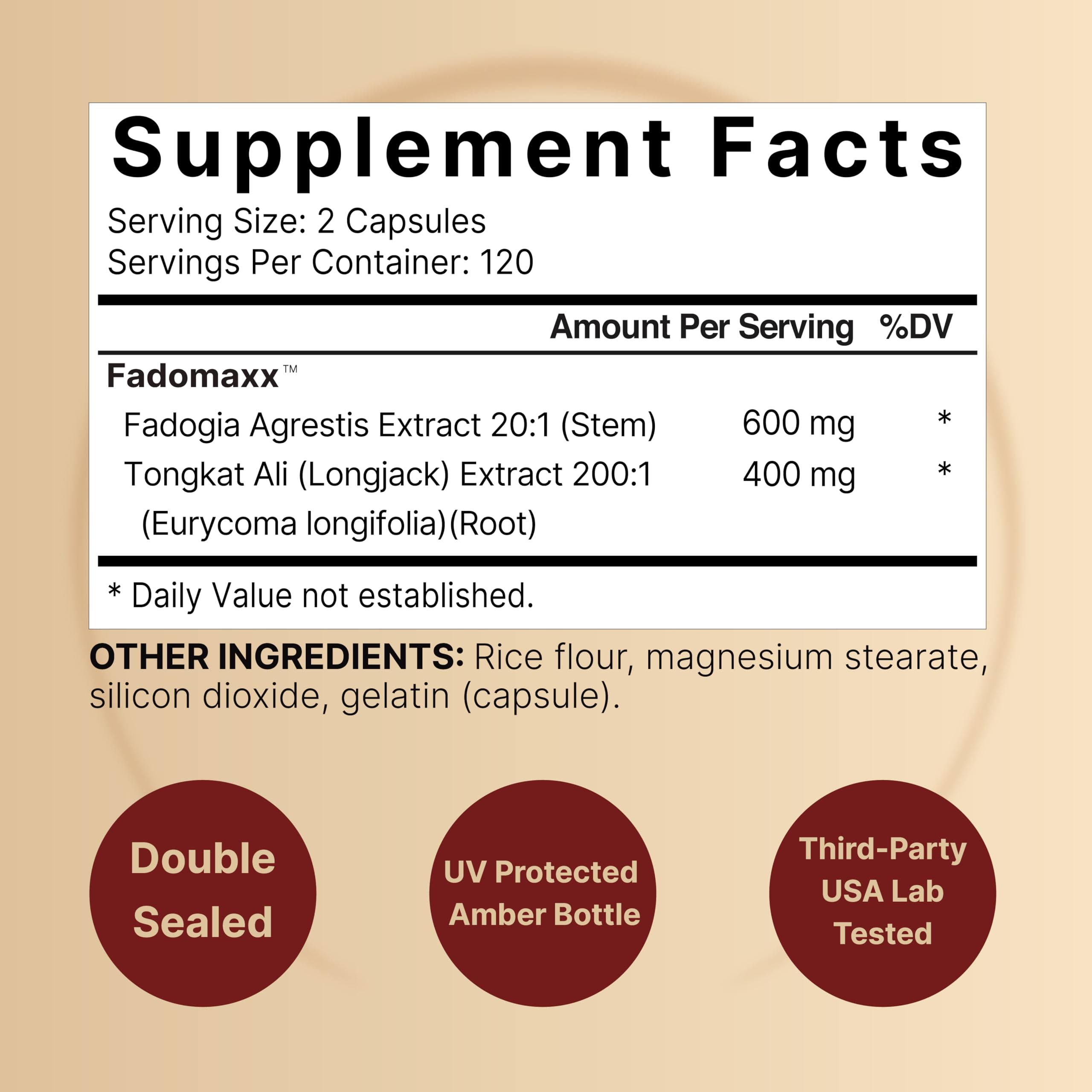 Foto 3 pulgar | Suplemento Naturebell Fadogia Agrestis 600 Mg Con Tongkat Ali 400 Mg - Venta Internacional.