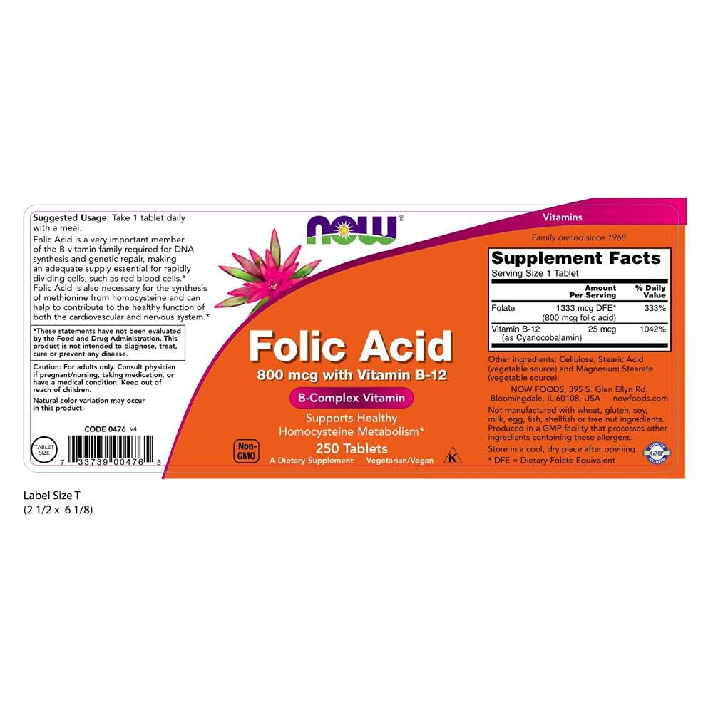 Foto 3 pulgar | Tabletas De Ácido Fólico Supplement Now Foods De 800 Mcg (paquete De 2) - Venta Internacional.