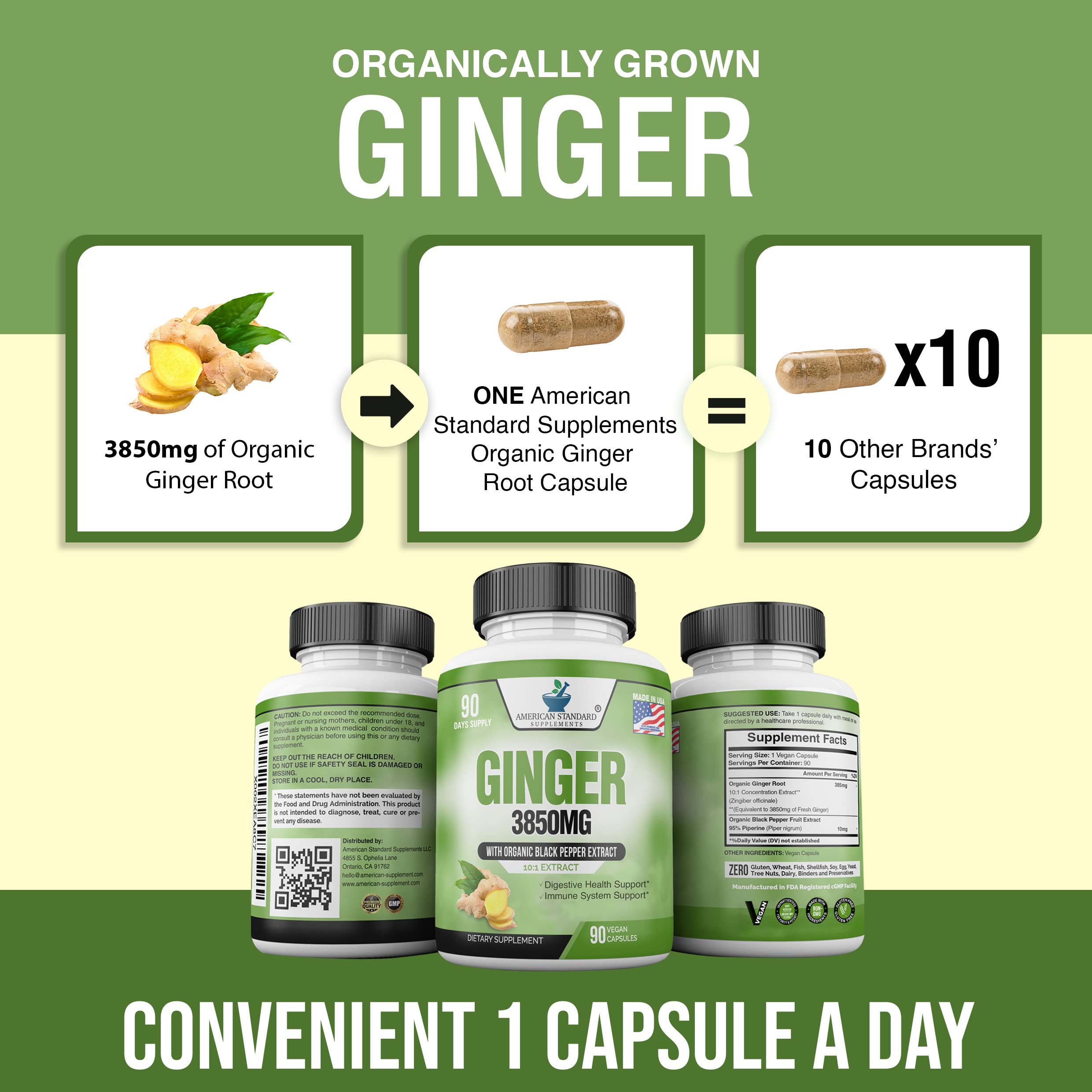 Foto 4 pulgar | Suplemento American Standard Supplements Organic Jengibre 3850 Mg - Venta Internacional.