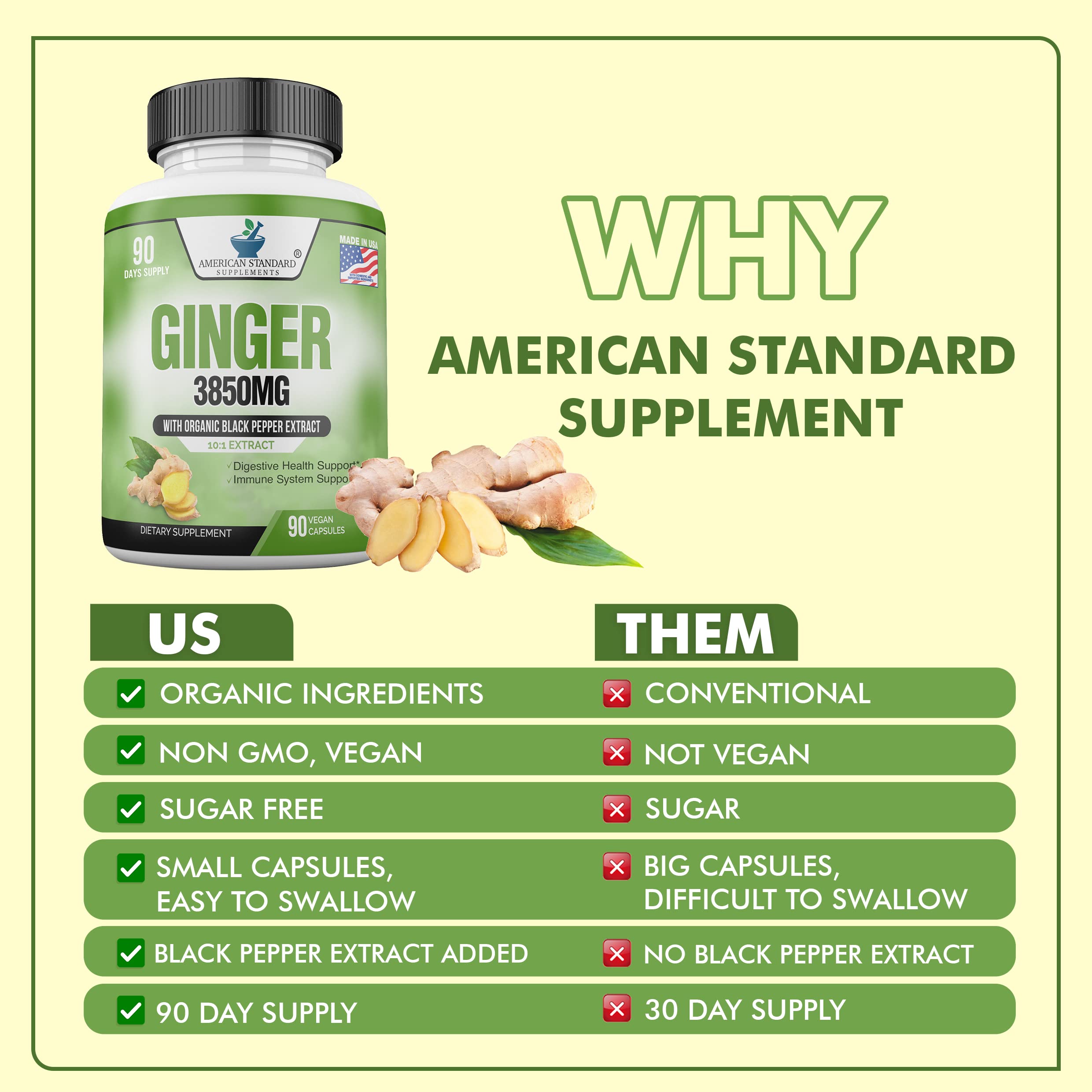 Foto 7 pulgar | Suplemento American Standard Supplements Organic Jengibre 3850 Mg - Venta Internacional.