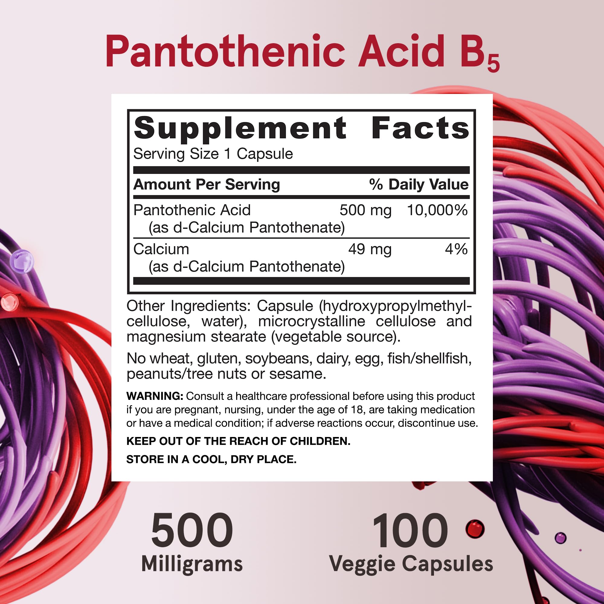 Foto 7 pulgar | Suplemento De Ácido Pantoténico B5 De Jarrow Formulas, 500 Mg, 100 Cápsulas - Venta Internacional.