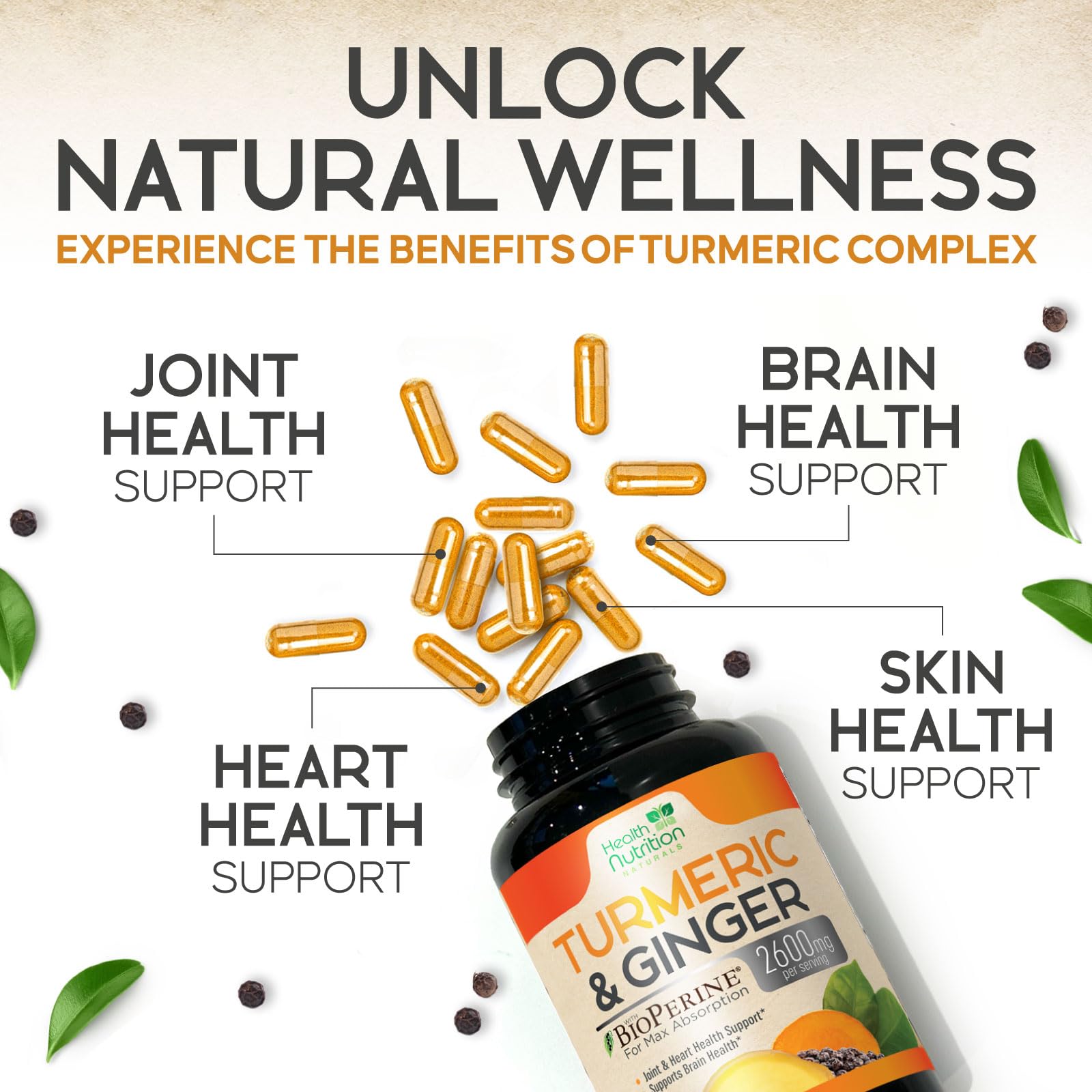 Foto 7 | Supplement Health Nutrition, Cúrcuma, Curcumina, 2600 Mg, 120 Cápsulas - Venta Internacional.