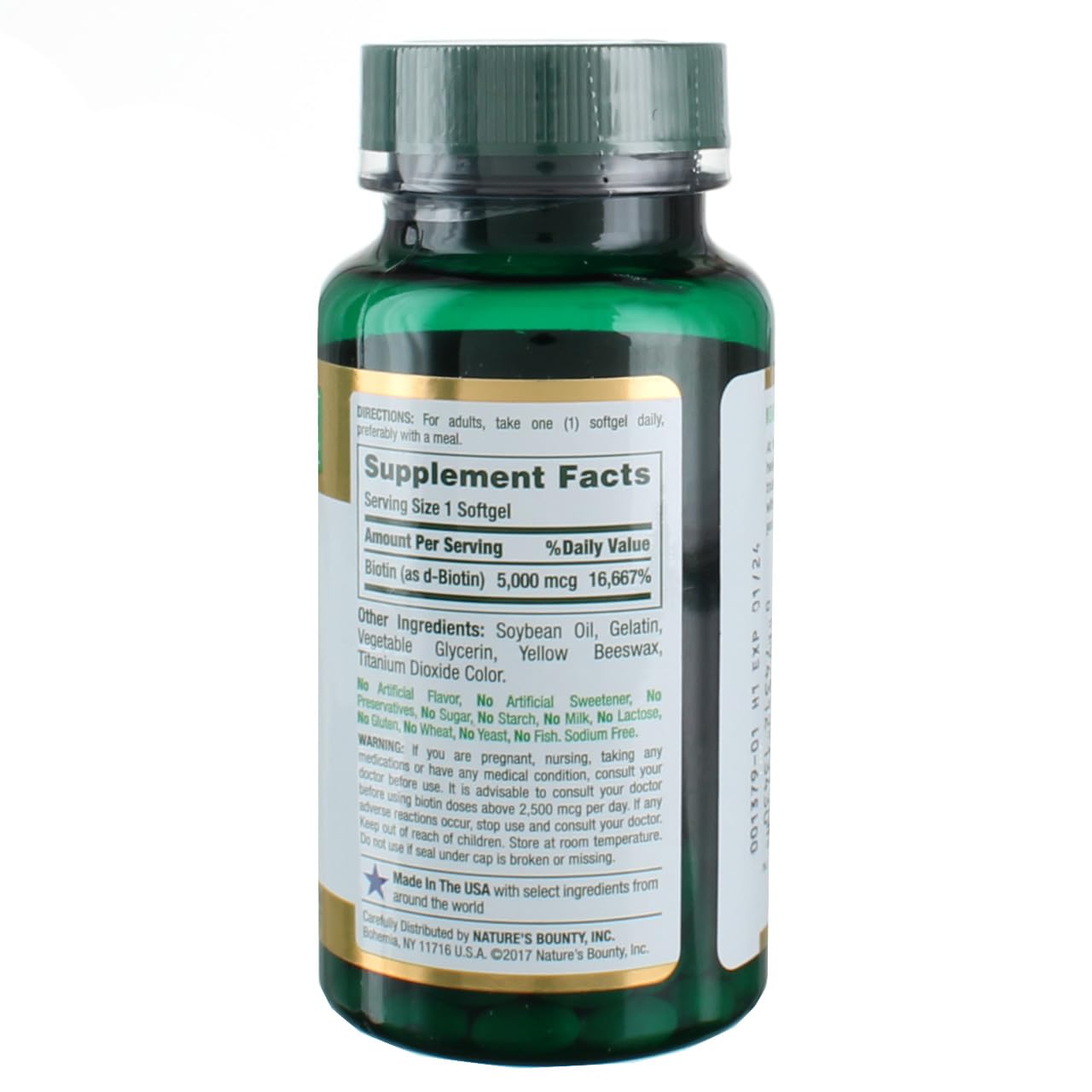 Foto 3 pulgar | Suplemento Nature's Bounty Biotin En Cápsulas Blandas Líquidas De 5000 Mcg X72 - Venta Internacional.