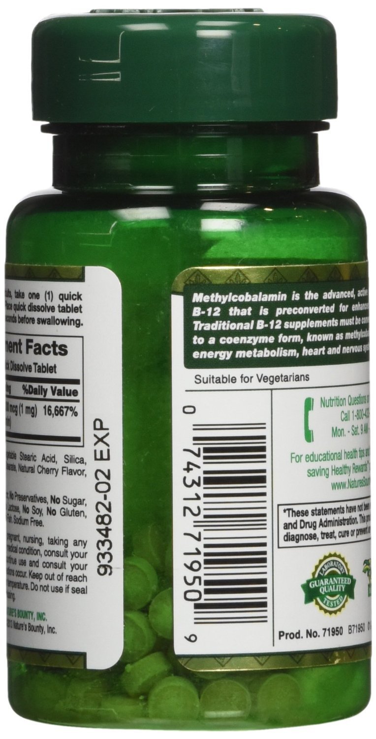 Foto 3 pulgar | Suplemento Nature's Bounty De Metilcobalamina B12 1000 Mcg - Venta Internacional.
