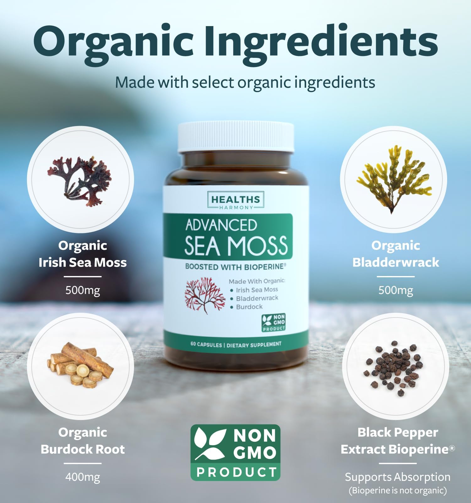 Foto 3 pulgar | Supplement Healths Harmony Irish Sea Moss 60 Cápsulas - Venta Internacional.