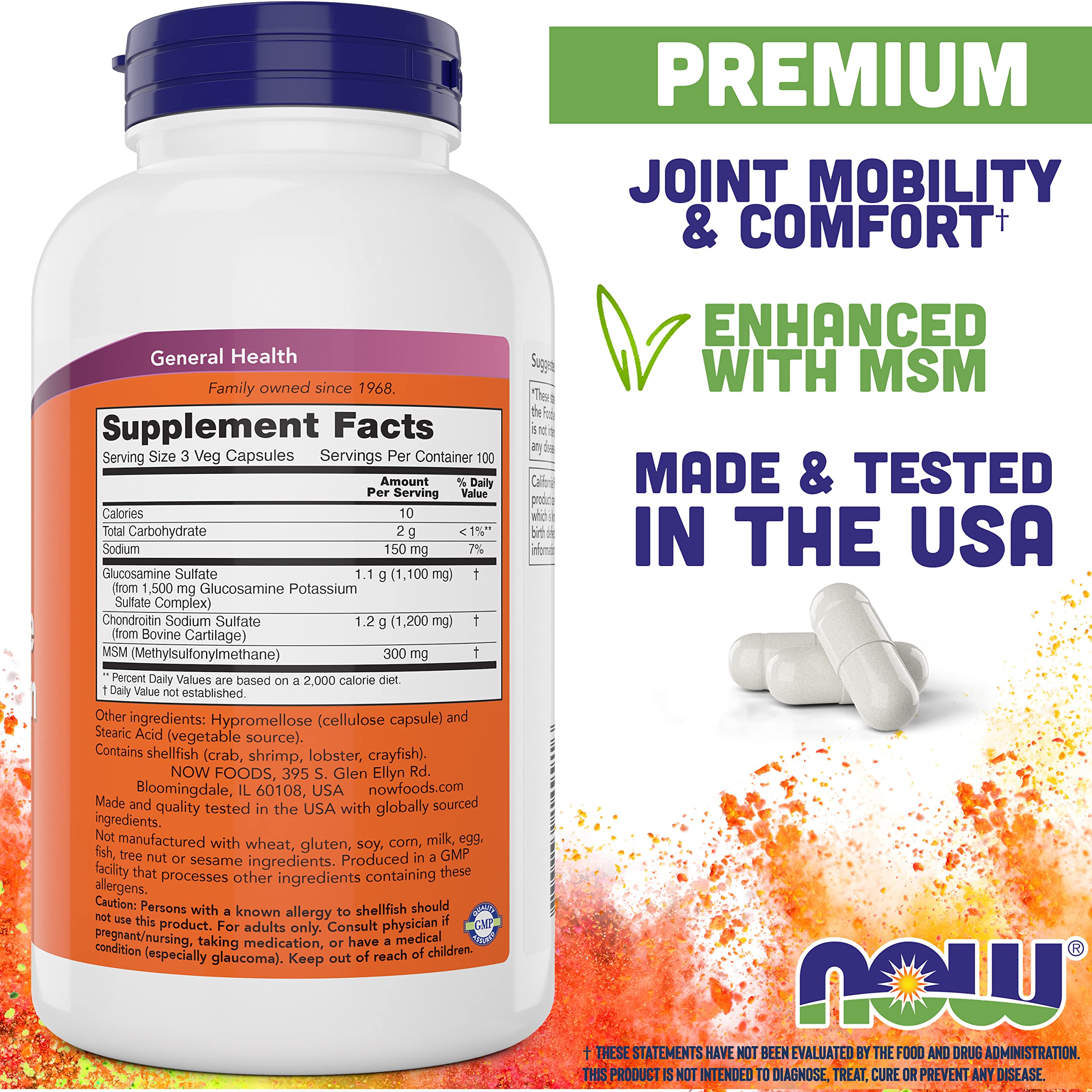 Foto 3 pulgar | Complementa La Glucosamina Y La Condroitina De Now Foods Con Msm 300 Cápsulas - Venta Internacional.