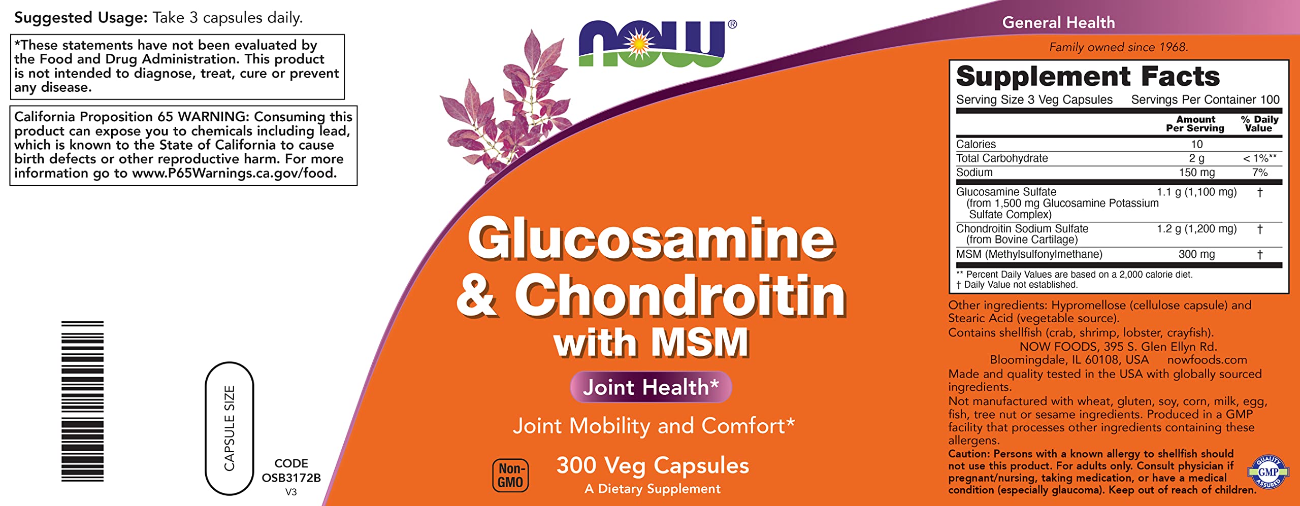 Foto 4 pulgar | Complementa La Glucosamina Y La Condroitina De Now Foods Con Msm 300 Cápsulas - Venta Internacional.