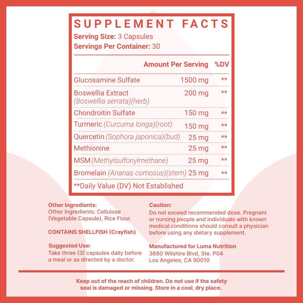 Foto 7 | Suplemento Luma Nutrition, Glucosamina, Condroitina, Msm, 90 Cápsulas - Venta Internacional.