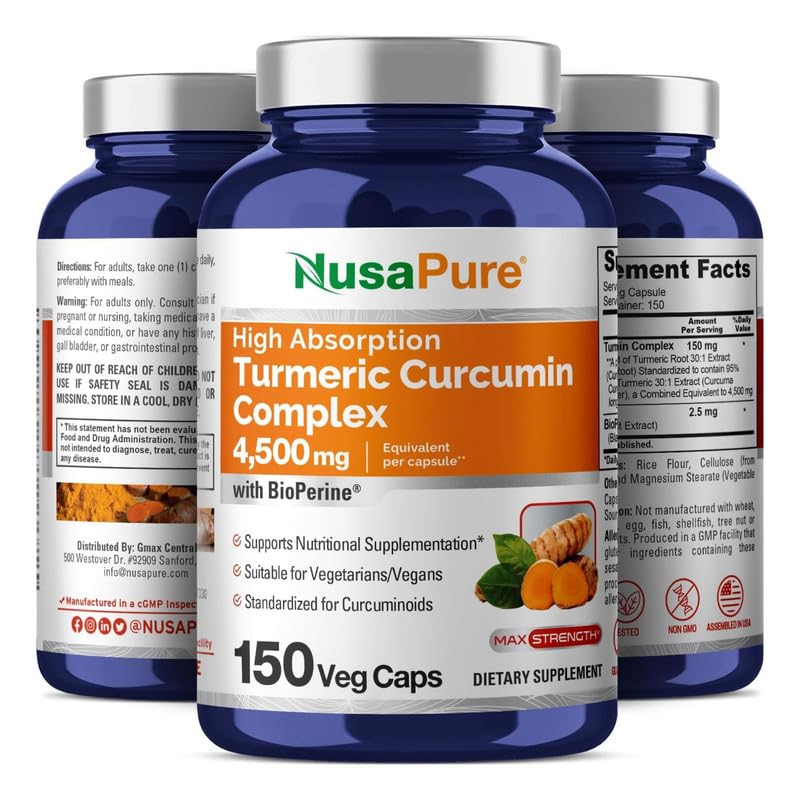 Foto 4 pulgar | Suplemento Del Complejo De Cúrcuma Y Curcumina Nusapure, 4.500 Mg, 150 Cápsulas - Venta Internacional.