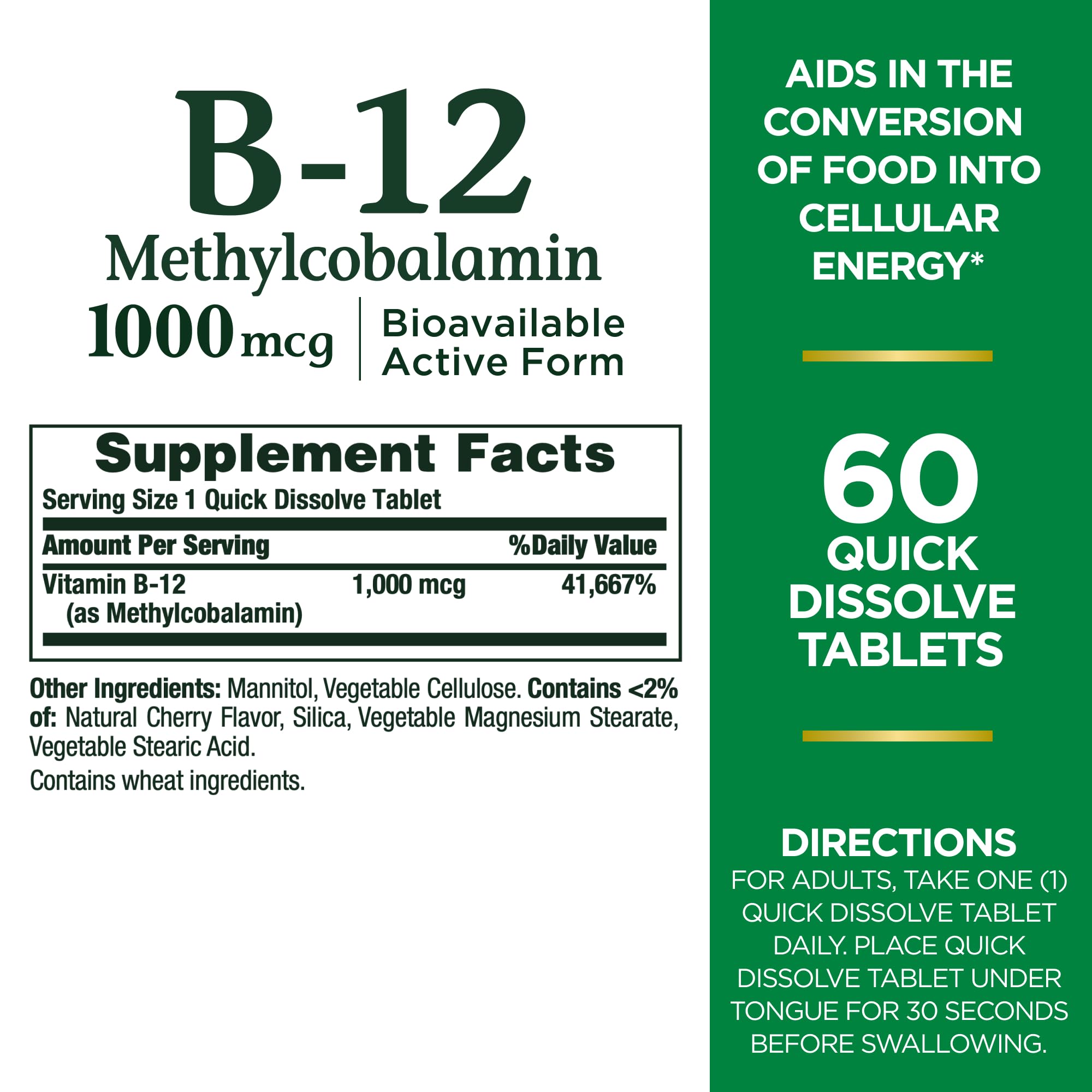 Foto 3 pulgar | Suplemento De Vitamina B-12 De Nature's Bounty, 1000 Mcg, 60 Tabletas - Venta Internacional.