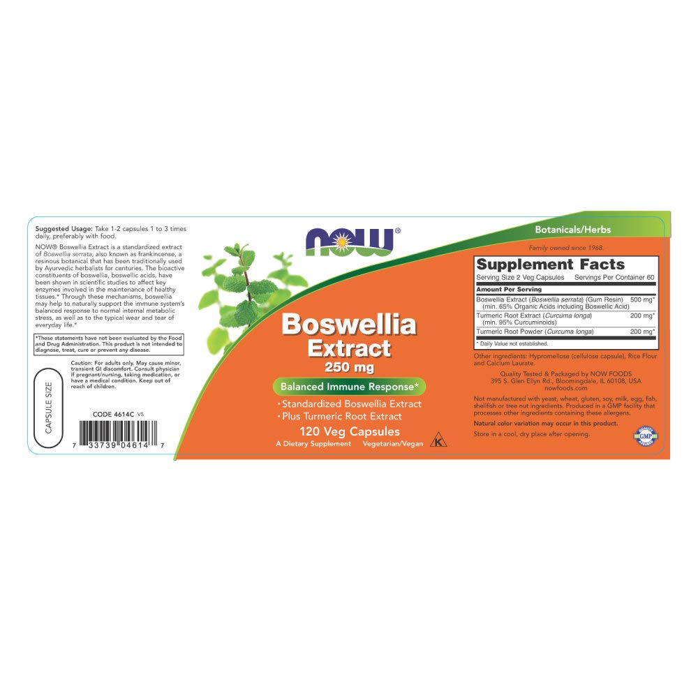 Foto 3 pulgar | Suplementos Now Extracto De Boswellia 250 Mg Más Cúrcuma 120 Cápsulas - Venta Internacional.