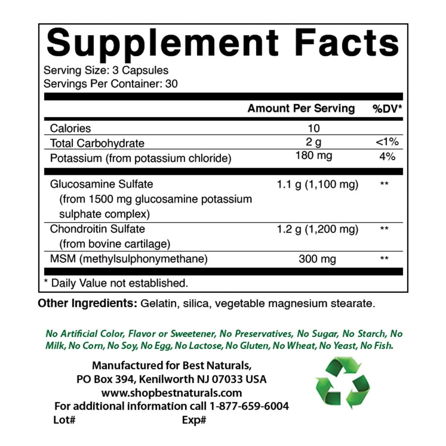 Foto 3 pulgar | Suplementos Best Naturals: Glucosamina, Condroitina, Msm, 2600 Mg - Venta Internacional.