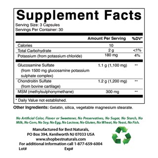 Foto 2 | Suplementos Best Naturals: Glucosamina, Condroitina, Msm, 2600 Mg - Venta Internacional.