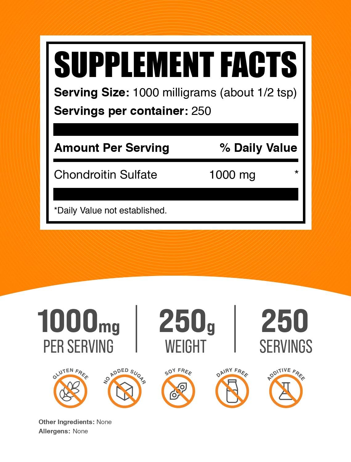 Foto 3 pulgar | Suplemento Bulksupplements.com Sulfato De Condroitina 750 Mg 250 G - Venta Internacional.