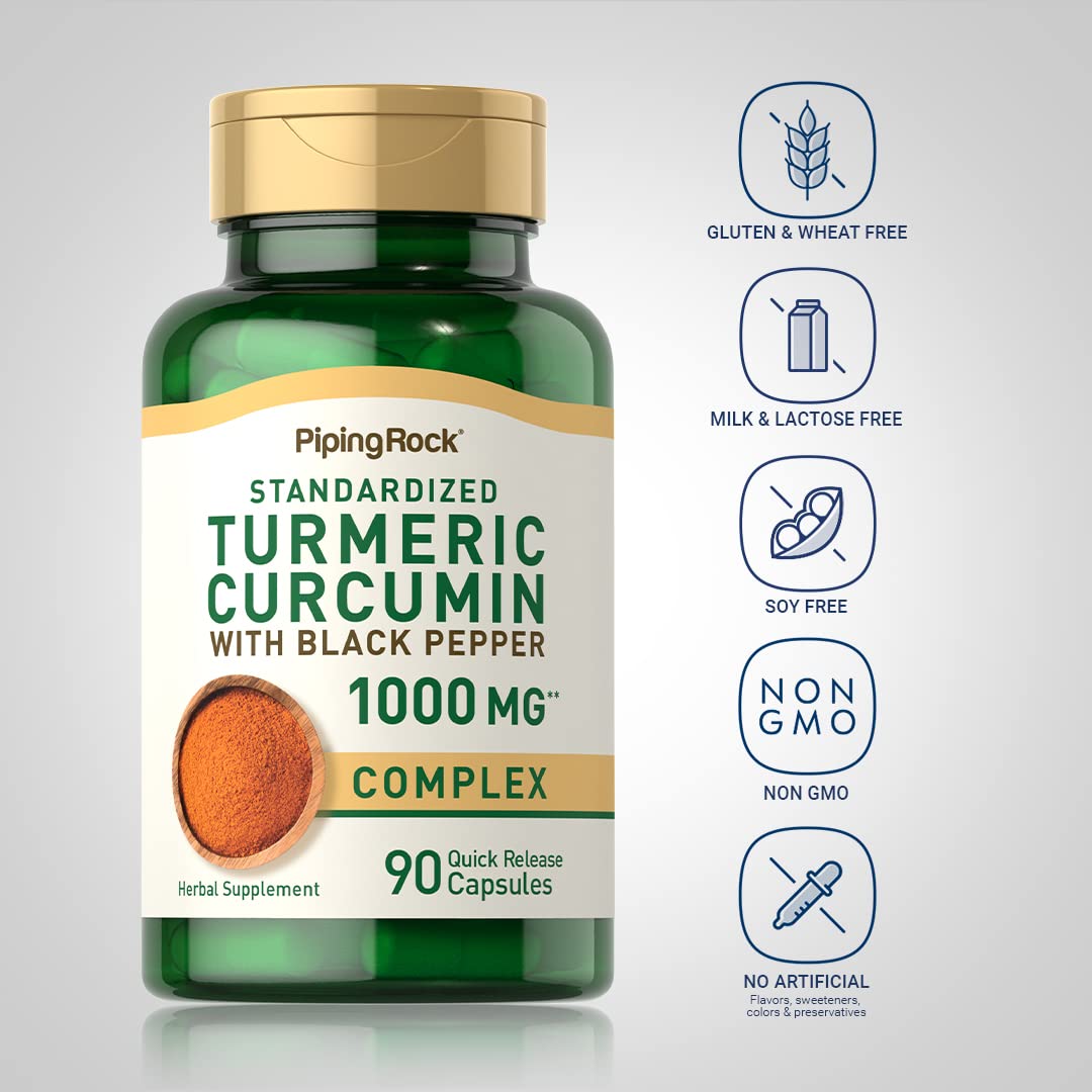 Foto 3 | Suplemento Piping Rock, Cúrcuma Y Curcumina, 1000 Mg, 90 Cápsulas - Venta Internacional.
