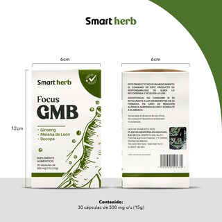 Foto 8 | Suplemento Alimenticio Smart Herb Paquete Focus GMB 2 Piezas 30 Cápsulas c/u con Ginseng Melena de León y Bocopa