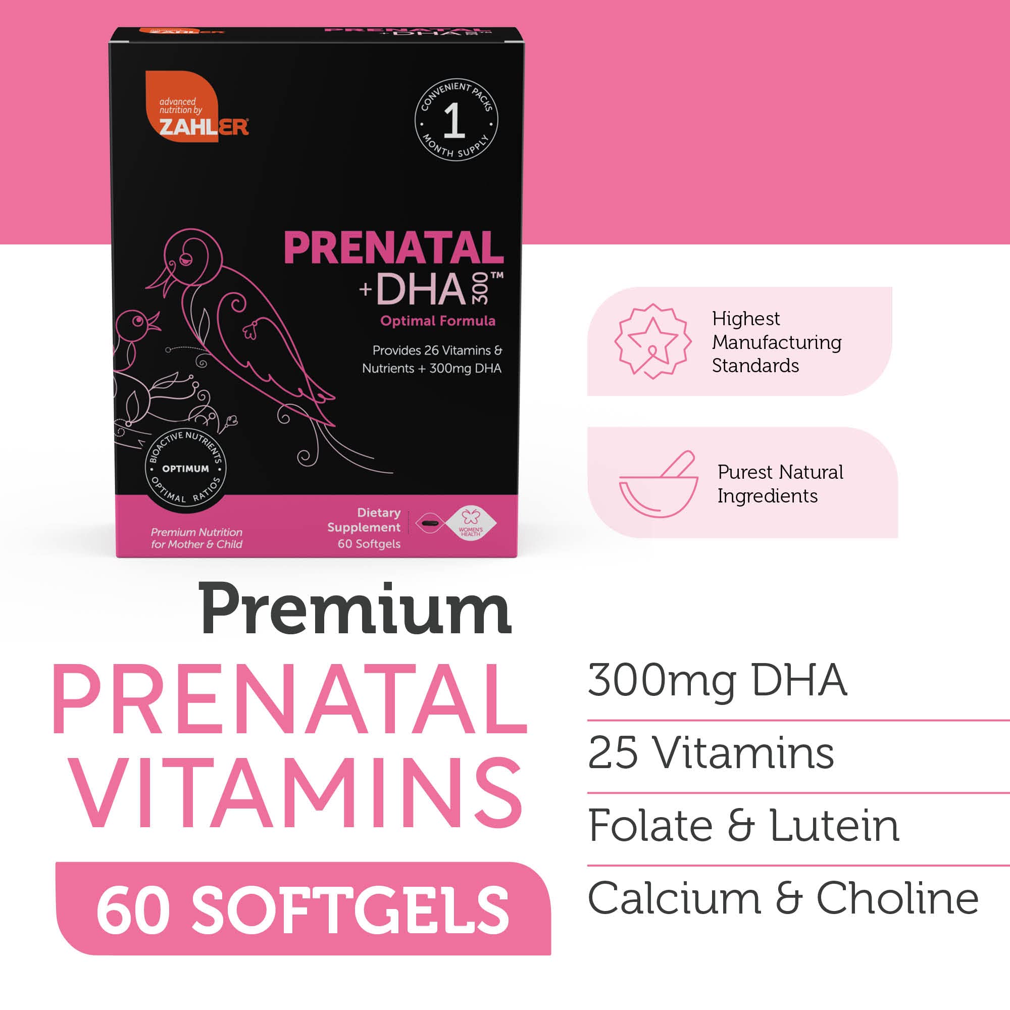 Foto 3 pulgar | Vitamina Zahler Prenatal con DHA y Folato 60 Cápsulas Blandas - Venta Internacional