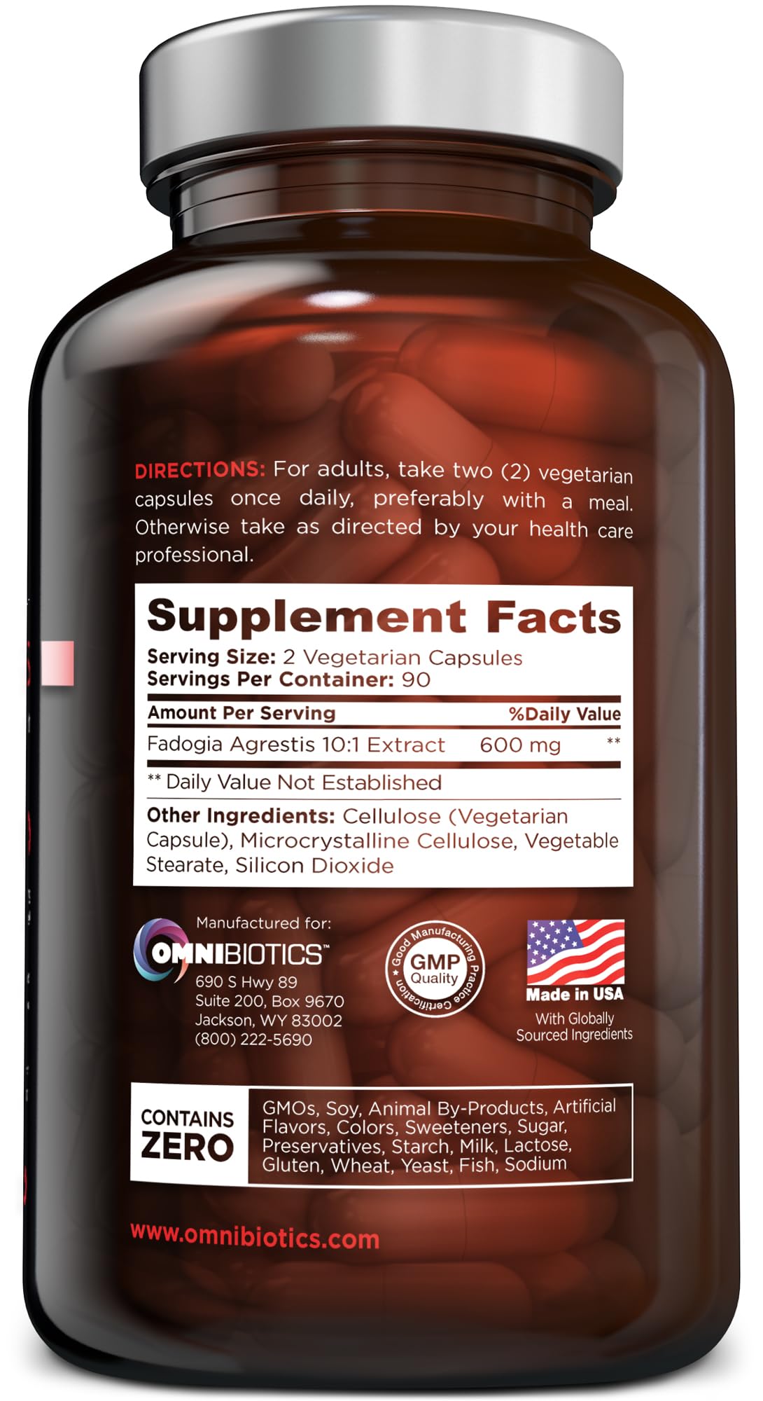 Foto 3 pulgar | Suplemento Omnibiotics Fadogia Agrestis 600 Mg 180 Cápsulas - Venta Internacional