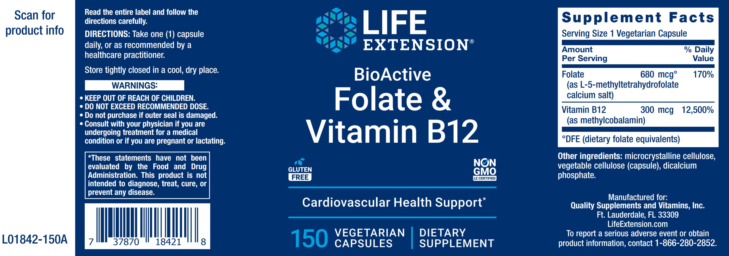 Foto 6 pulgar | Suplemento Life Extension Bioactive de Folato y Vitamina B12 150 Cápsulas - Venta Internacional
