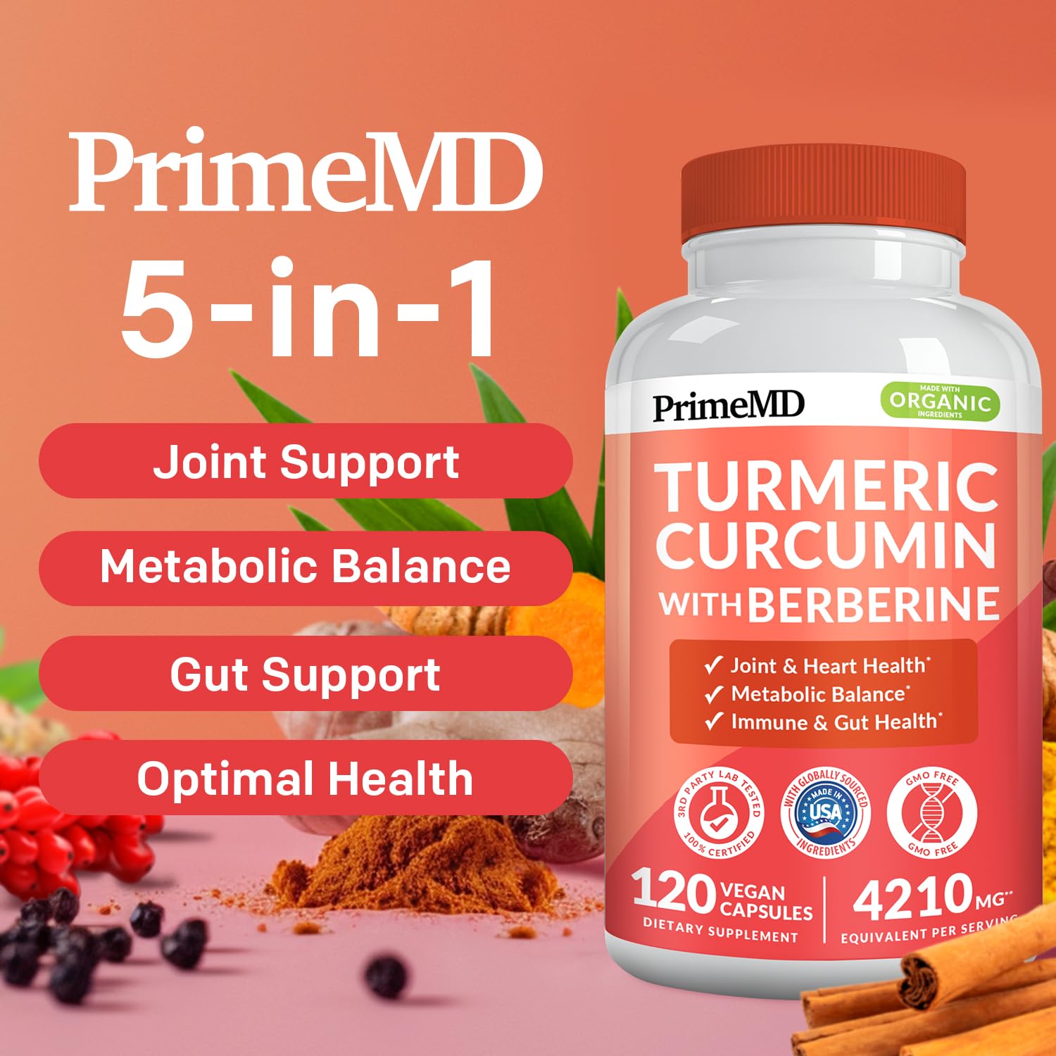 Foto 3 pulgar | Suplemento PrimeMD Cúrcuma y Curcumina 4210 mg 120 Cápsulas - Venta Internacional