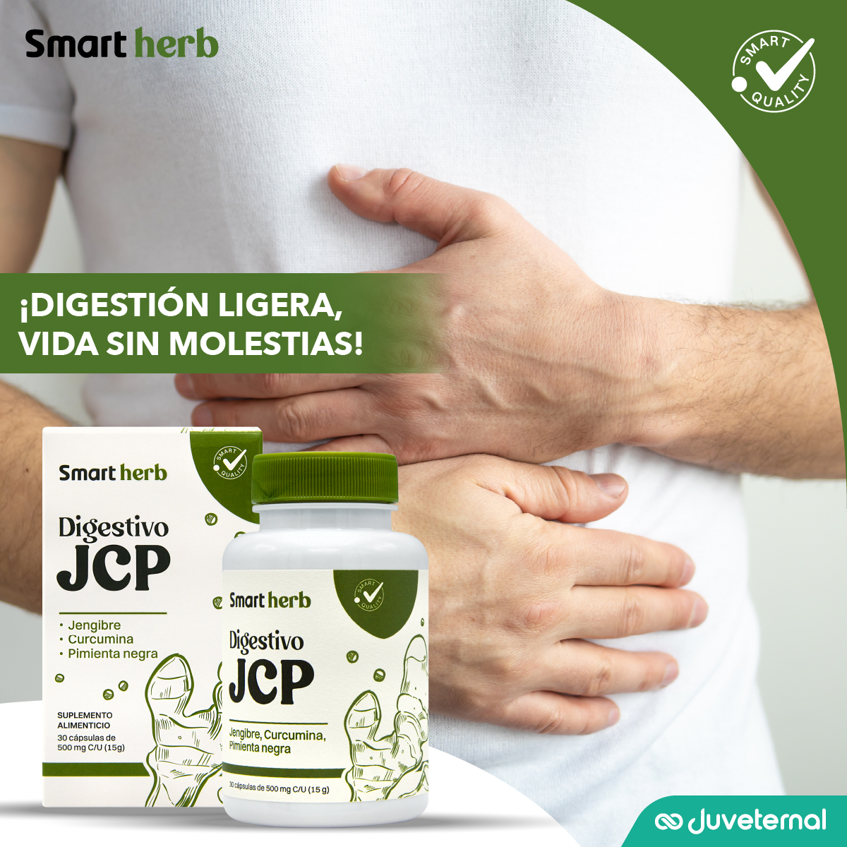 Foto 4 pulgar | Smart Herb Paquete Digestivo Jcp, Suplemento Alimenticio, 2 Piezas (30 Cápsulas C/u) Con Jengibre, Curcumina Y Pim