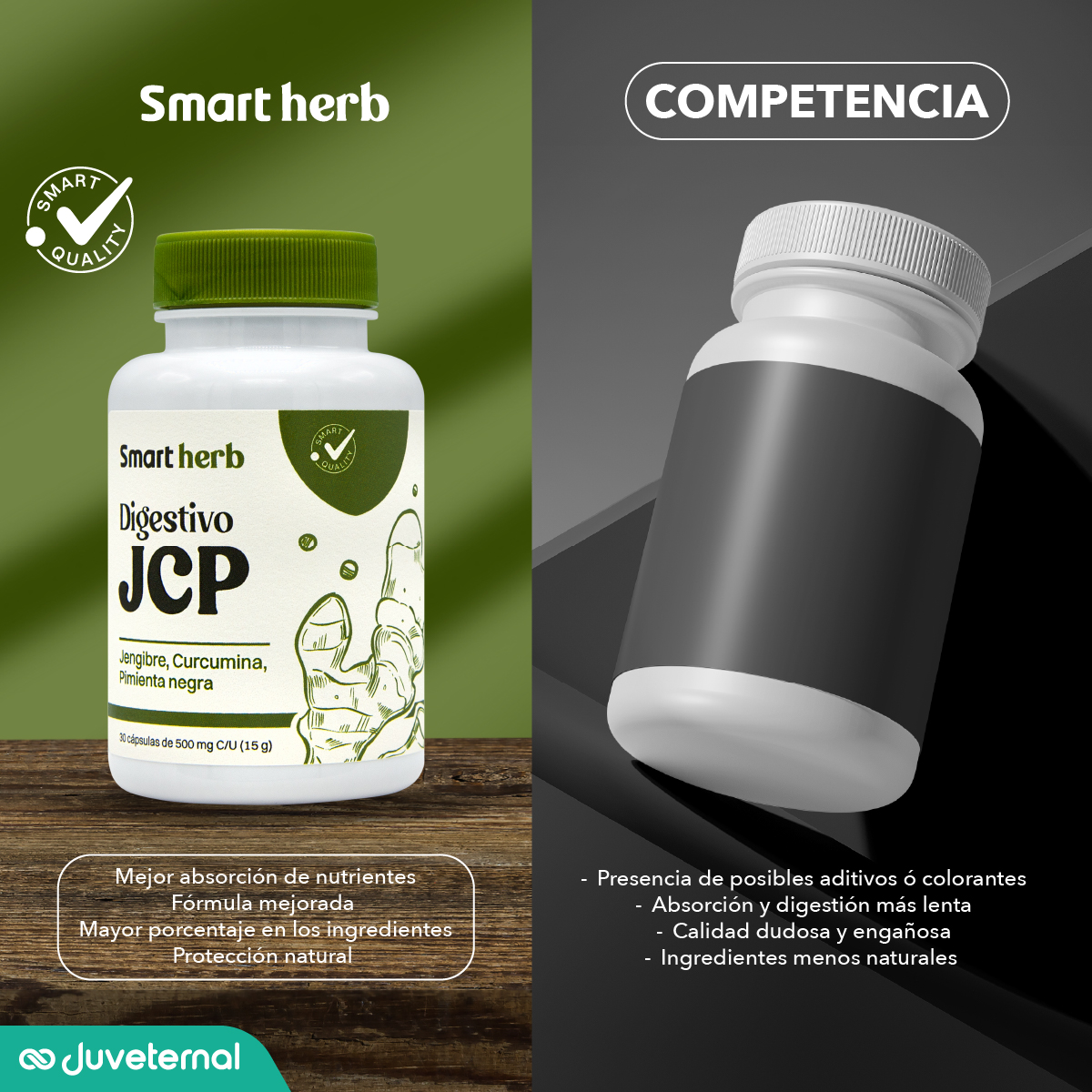 Foto 8 pulgar | Smart Herb Paquete Digestivo Jcp, Suplemento Alimenticio, 2 Piezas (30 Cápsulas C/u) Con Jengibre, Curcumina Y Pim