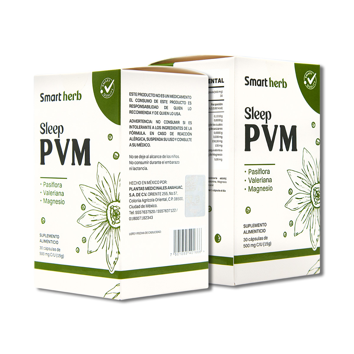 Foto 1 | Smart Herb Paquete Sleep Pvm, Suplemento Alimenticio, 2 Piezas (30 Cápsulas C/u) Con Pasiflora, Valeriana Y Magnesio
