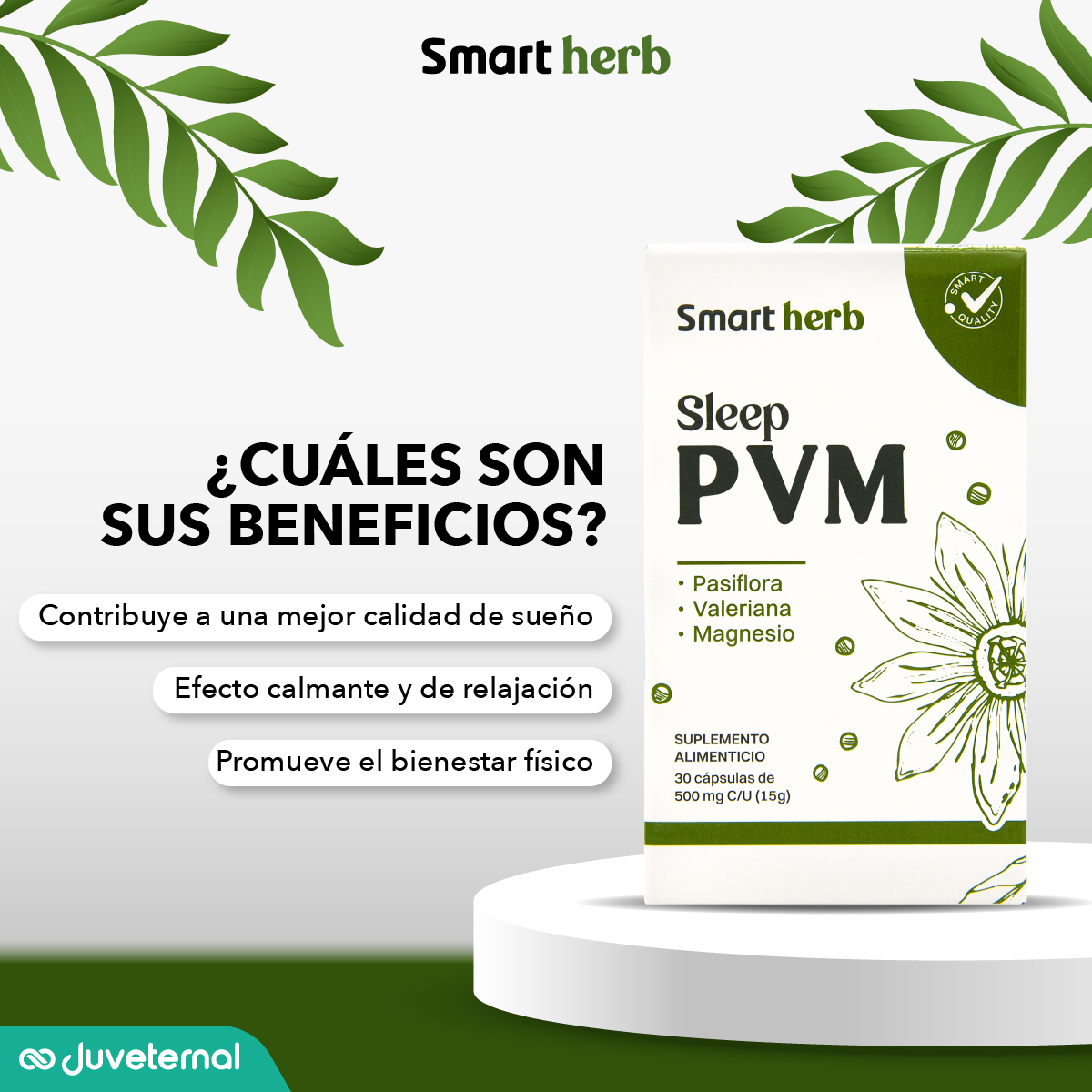 Foto 6 pulgar | Smart Herb Paquete Sleep Pvm, Suplemento Alimenticio, 2 Piezas (30 Cápsulas C/u) Con Pasiflora, Valeriana Y Magnesio
