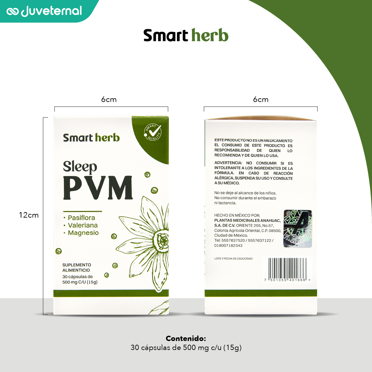 Foto 8 | Smart Herb Paquete Sleep Pvm, Suplemento Alimenticio, 2 Piezas (30 Cápsulas C/u) Con Pasiflora, Valeriana Y Magnesio