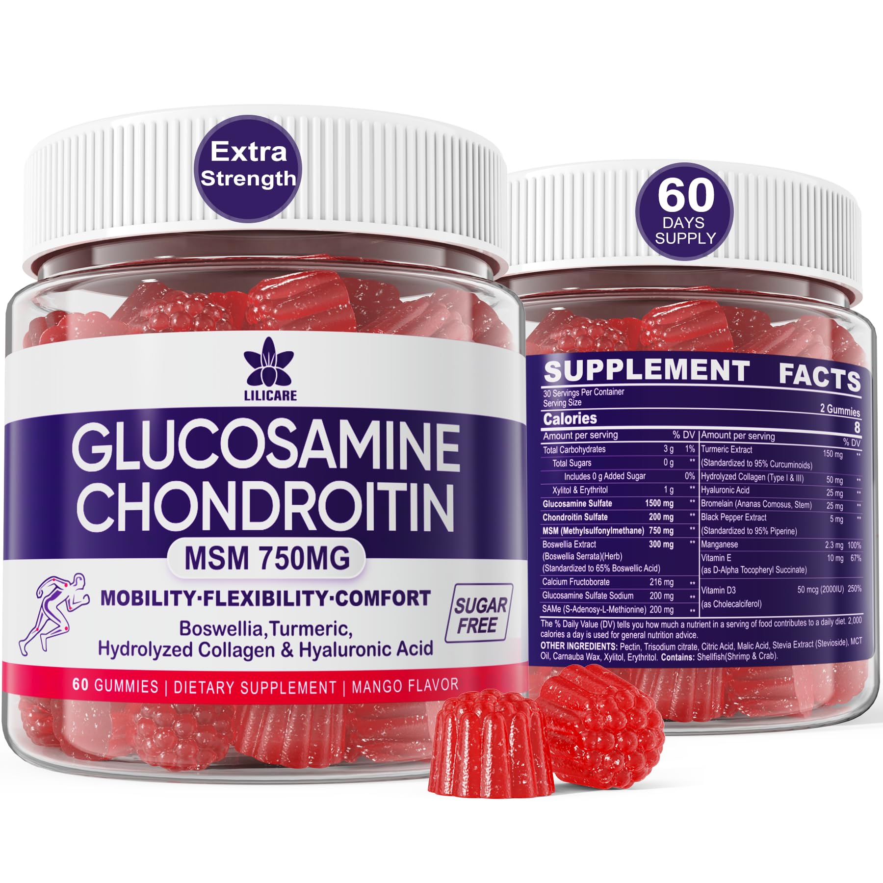 Foto 2 pulgar | Gomitas de Glucosamina y Condroitina Supplement Lilicare 2 Frascos de 60 Gomitas C/U - Venta Internacional