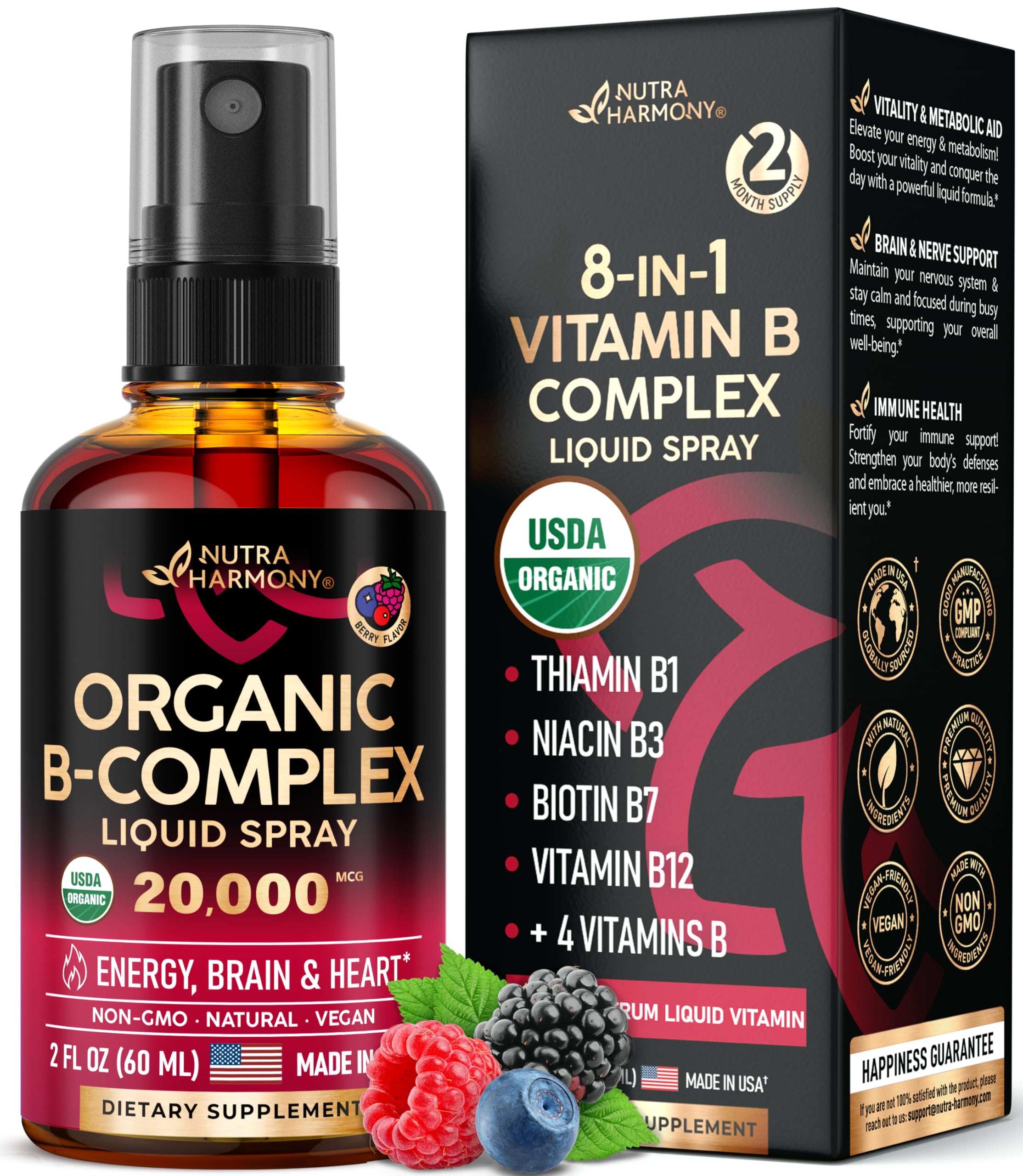 Foto 2 pulgar | Aerosol Líquido de Complejo Vitamina B Nutraharmony 60 ml Usda Organic - Venta Internacional