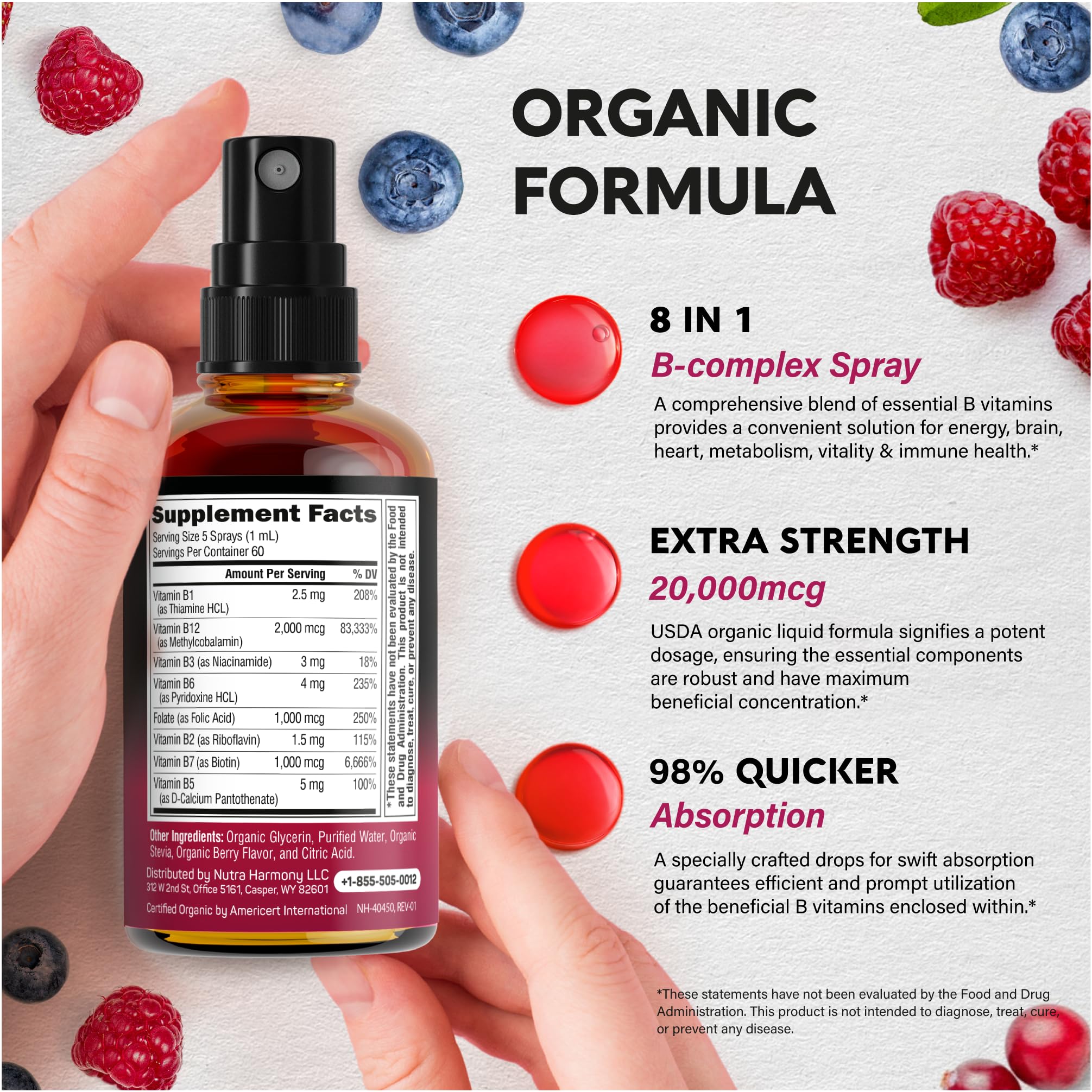 Foto 5 pulgar | Aerosol Líquido de Complejo Vitamina B Nutraharmony 60 ml Usda Organic - Venta Internacional
