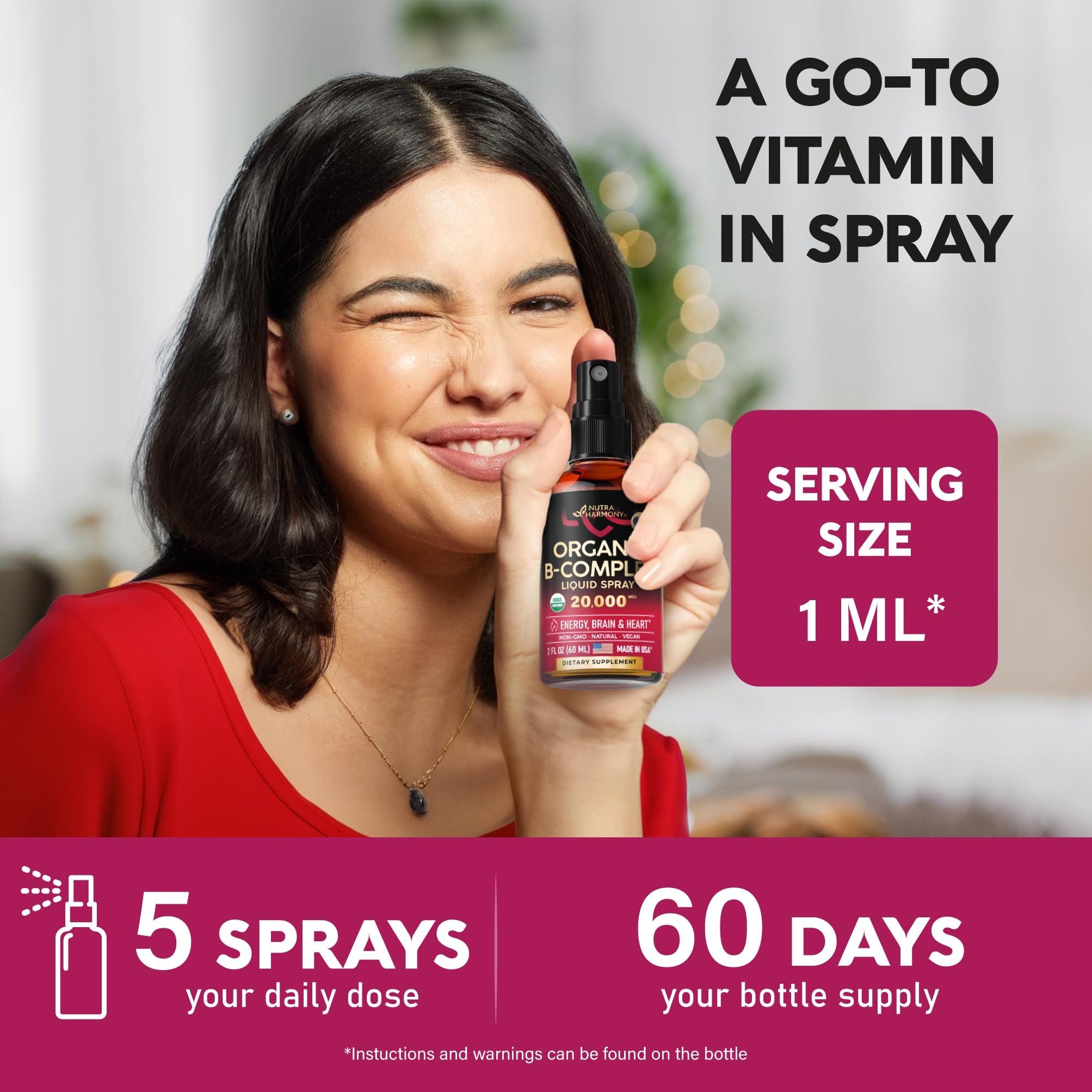 Foto 7 pulgar | Aerosol Líquido de Complejo Vitamina B Nutraharmony 60 ml Usda Organic - Venta Internacional