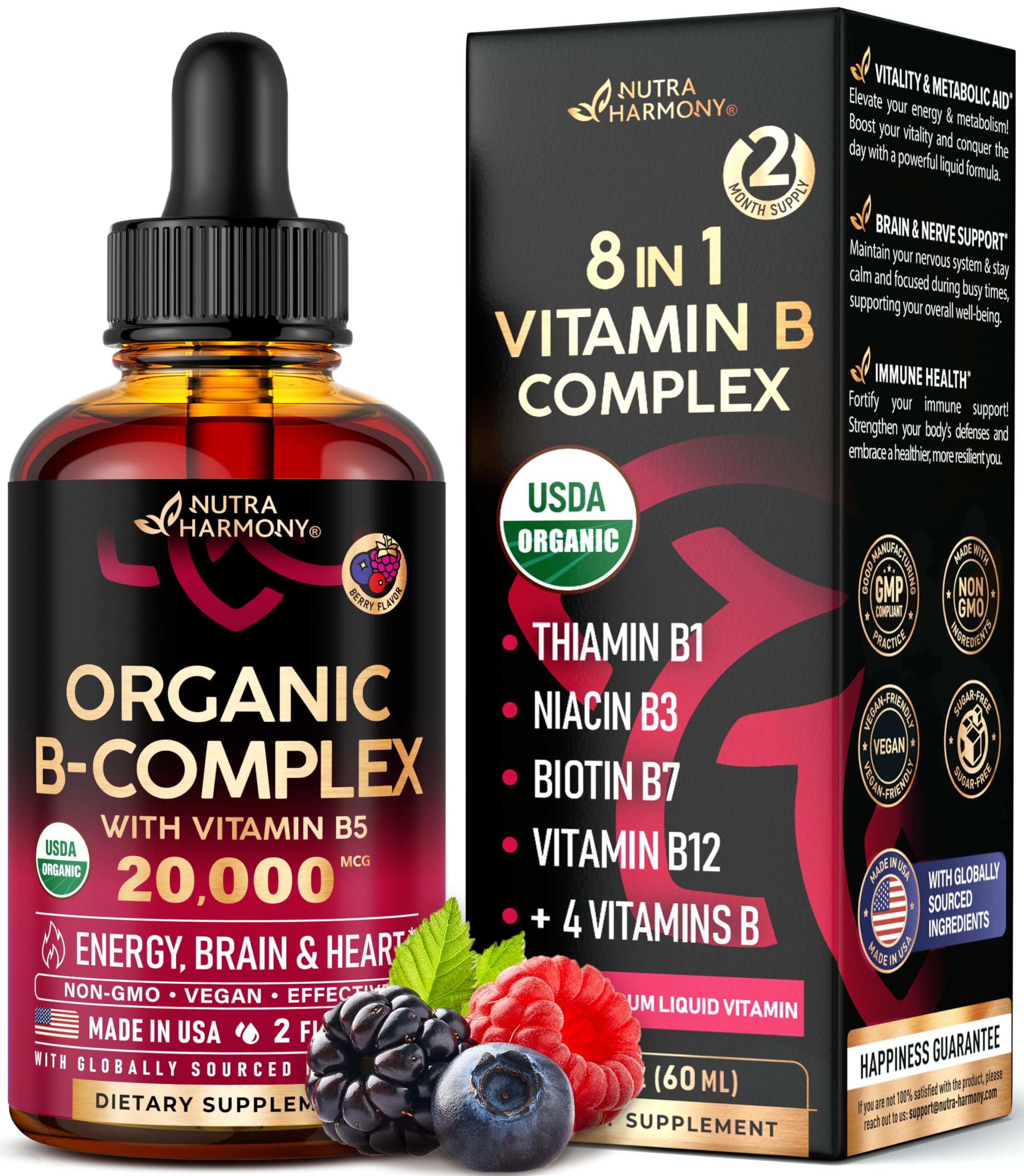 Foto 1 | Gotas Líquidas de Complejo Vitamina B Nutraharmony 60 ml Usda Organic - Venta Internacional