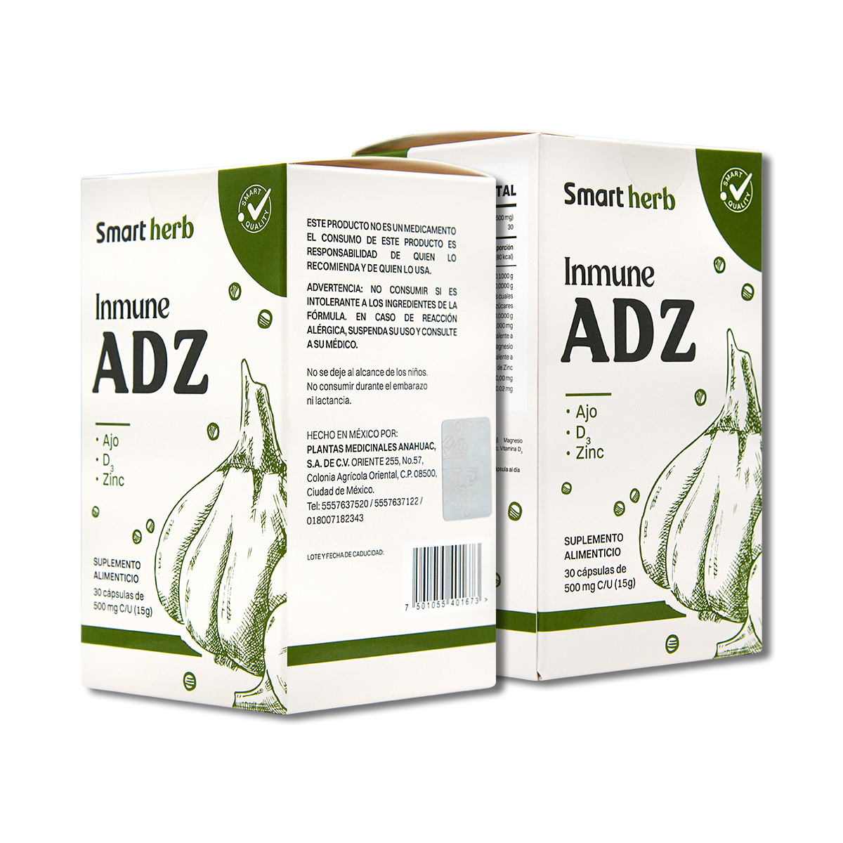 Foto 1 | Suplemento Alimenticio Smart Herb Paquete Inmune Adz 2 Piezas 30 Cápsulas c/u con Ajo Vitamina D3 y Zinc
