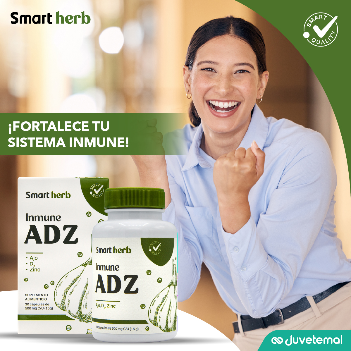 Foto 3 | Suplemento Alimenticio Smart Herb Paquete Inmune Adz 2 Piezas 30 Cápsulas c/u con Ajo Vitamina D3 y Zinc