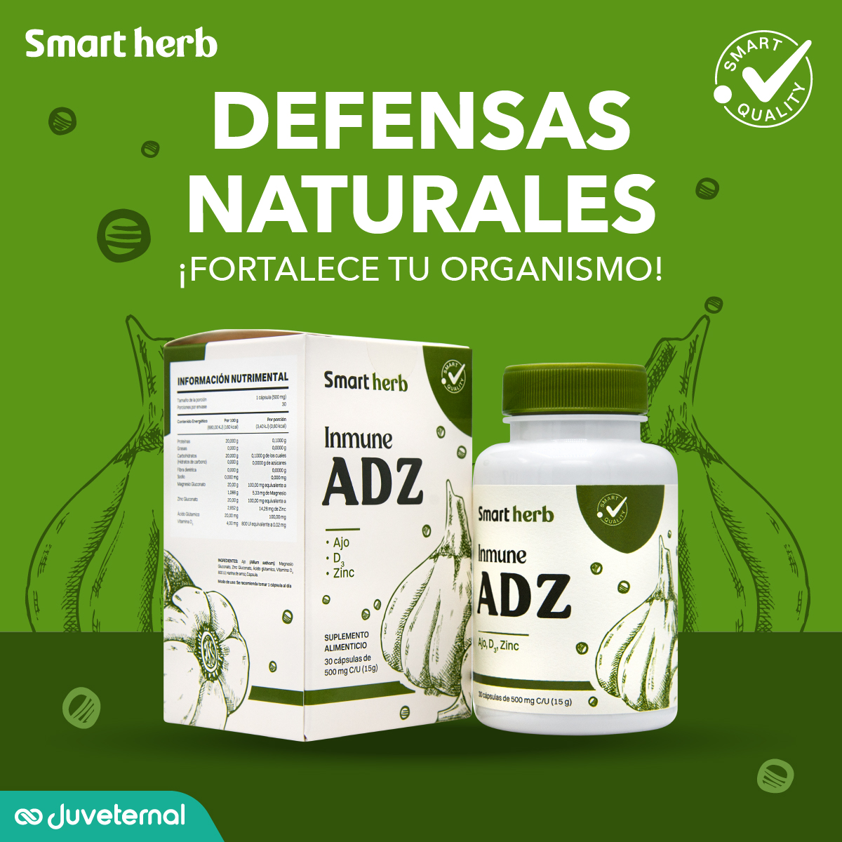 Foto 5 pulgar | Suplemento Alimenticio Smart Herb Paquete Inmune Adz 2 Piezas 30 Cápsulas c/u con Ajo Vitamina D3 y Zinc