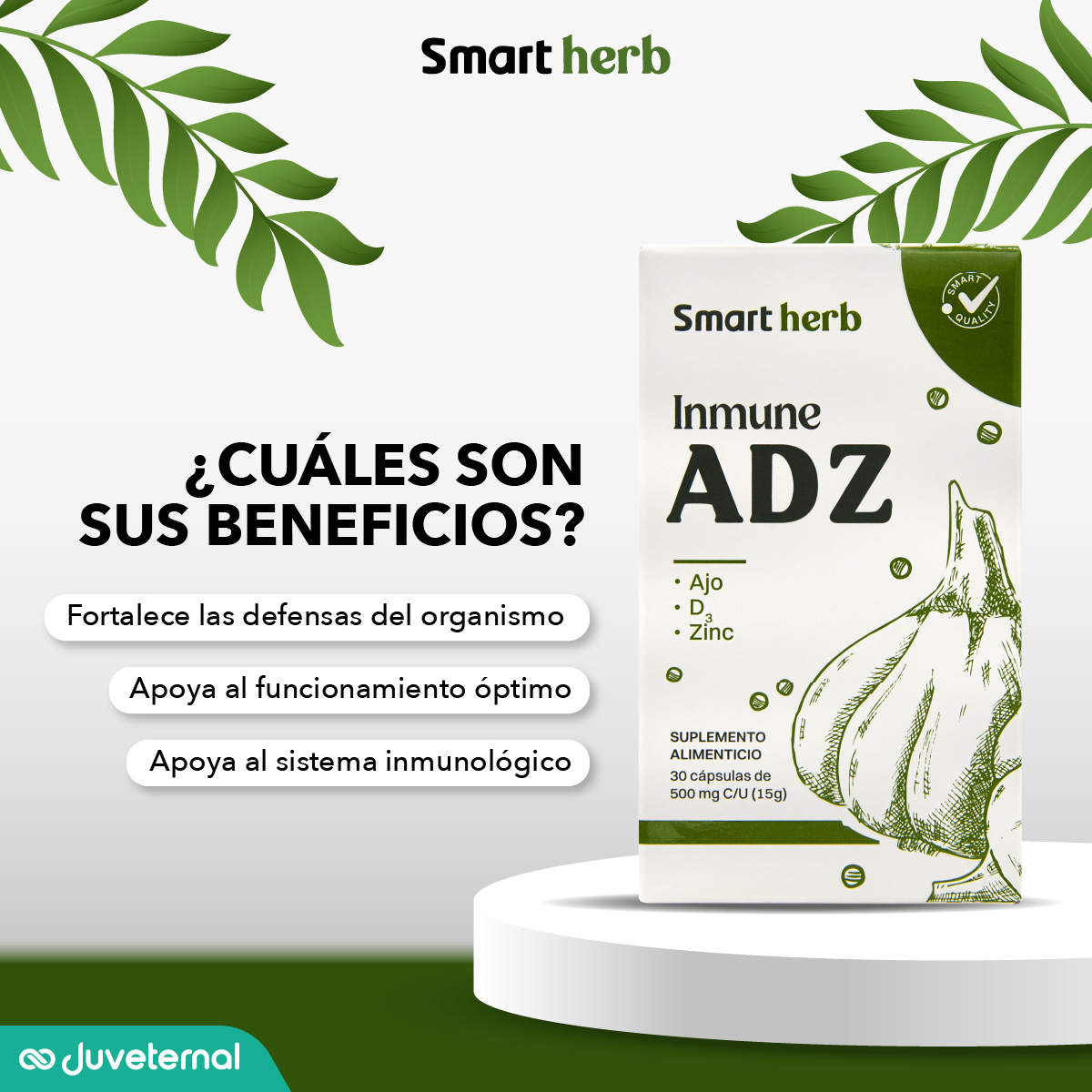 Foto 6 pulgar | Suplemento Alimenticio Smart Herb Paquete Inmune Adz 2 Piezas 30 Cápsulas c/u con Ajo Vitamina D3 y Zinc