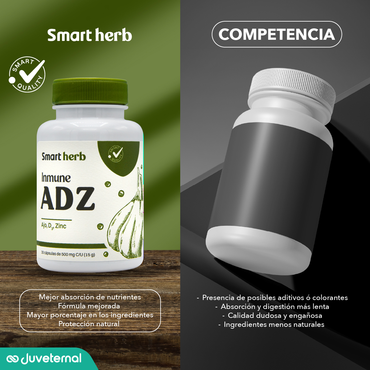 Foto 7 | Suplemento Alimenticio Smart Herb Paquete Inmune Adz 2 Piezas 30 Cápsulas c/u con Ajo Vitamina D3 y Zinc